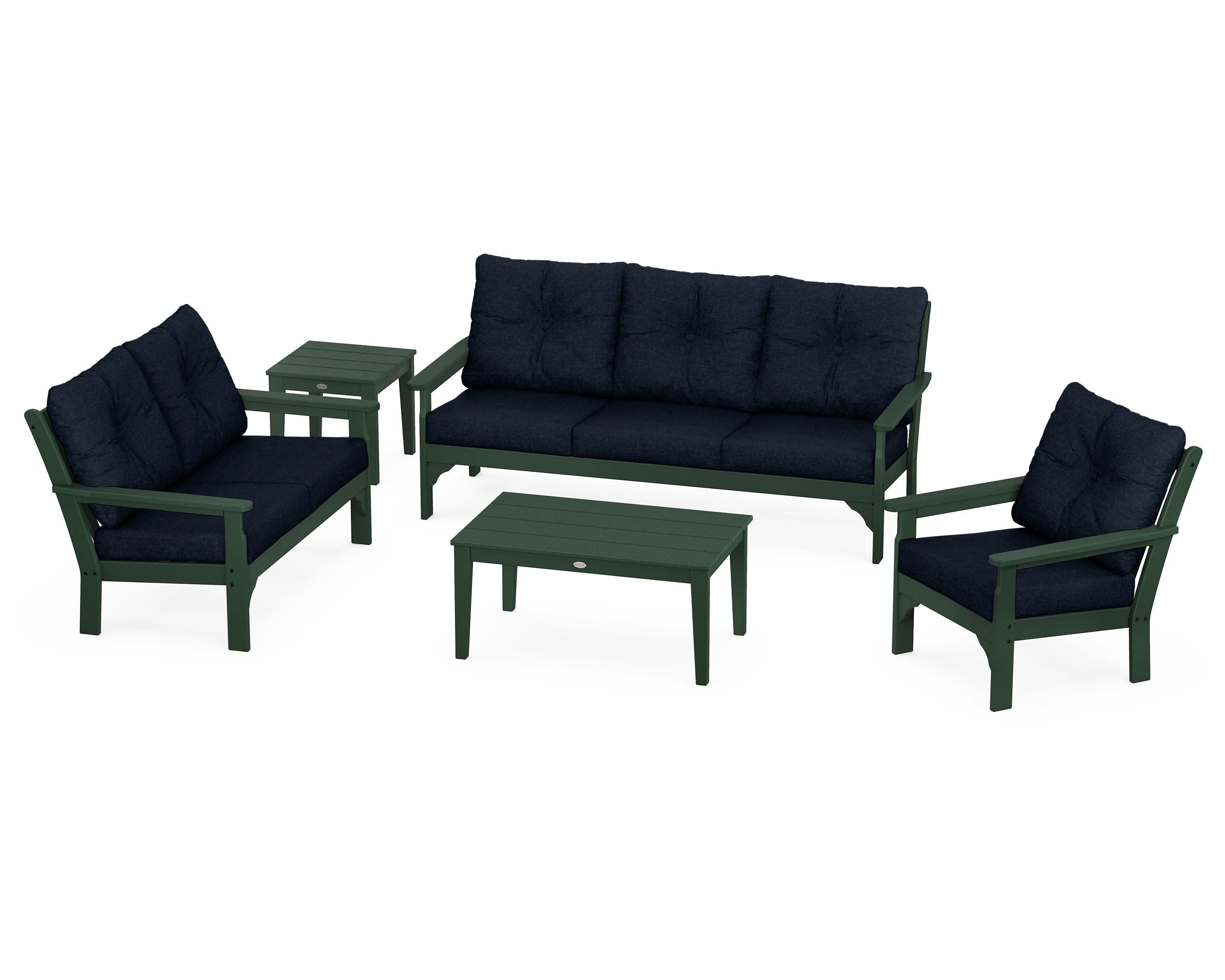 Vineyard 5 Piece Deep Seating Set in Green / Marine Indigo