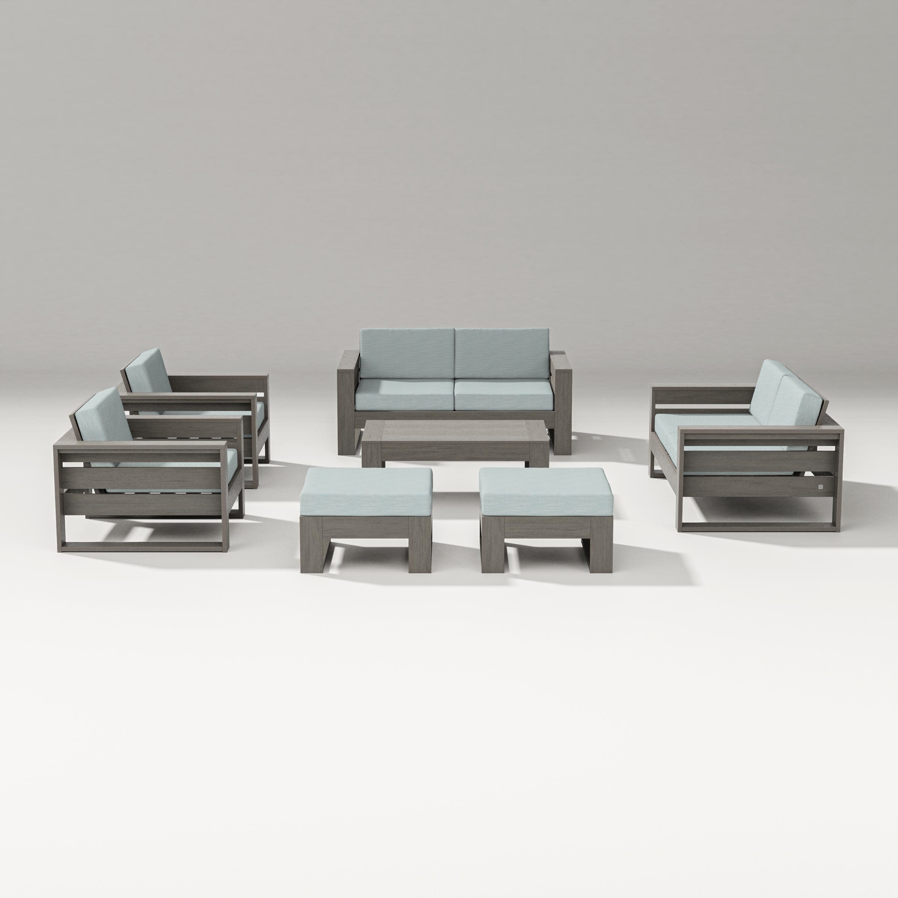 Latitude 7-Piece Lounge Loveseat Set in Driftwood / Soothe Mist