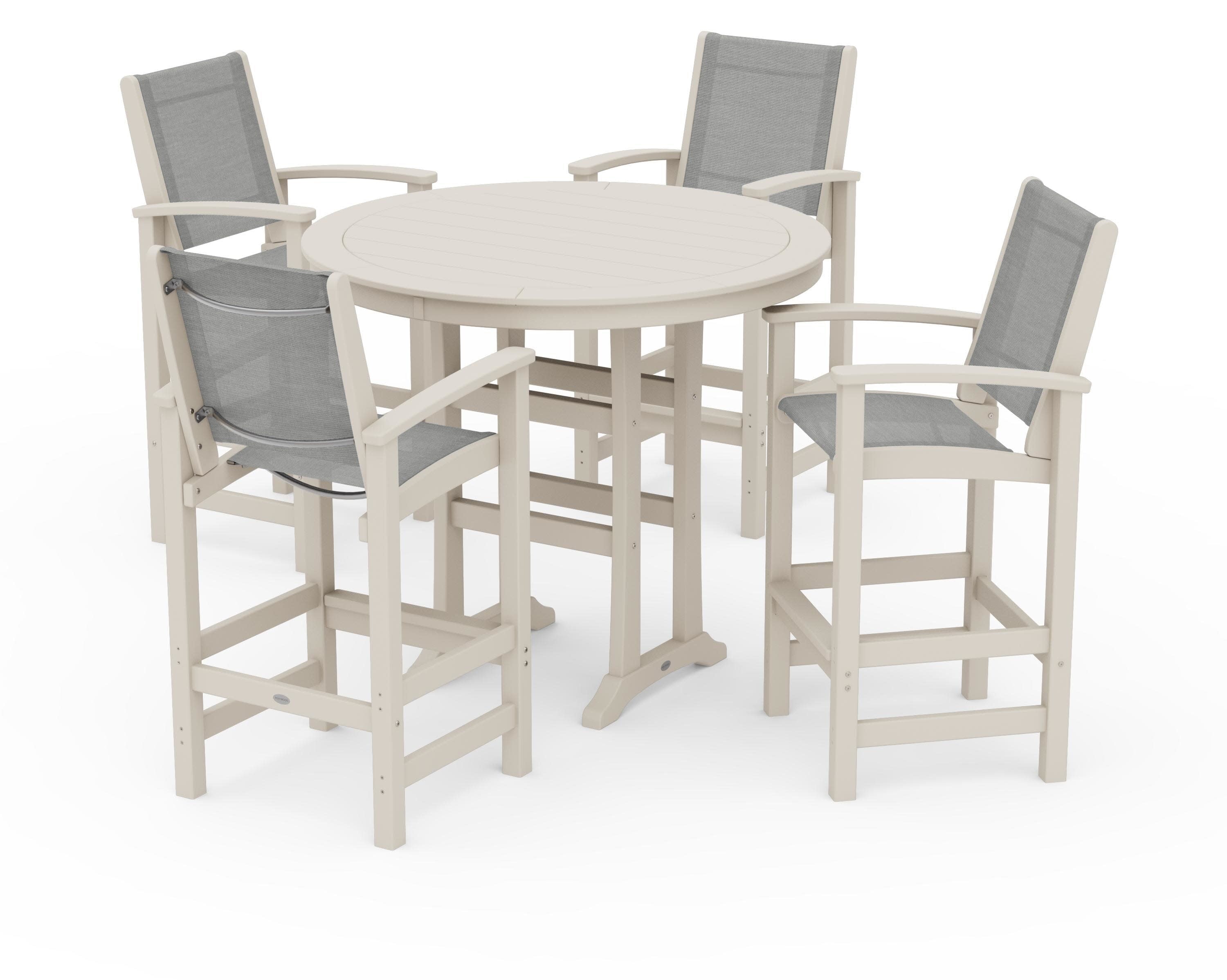 Coastal 5-Piece Nautical Trestle Bar Set in Sand / Metallic Sling