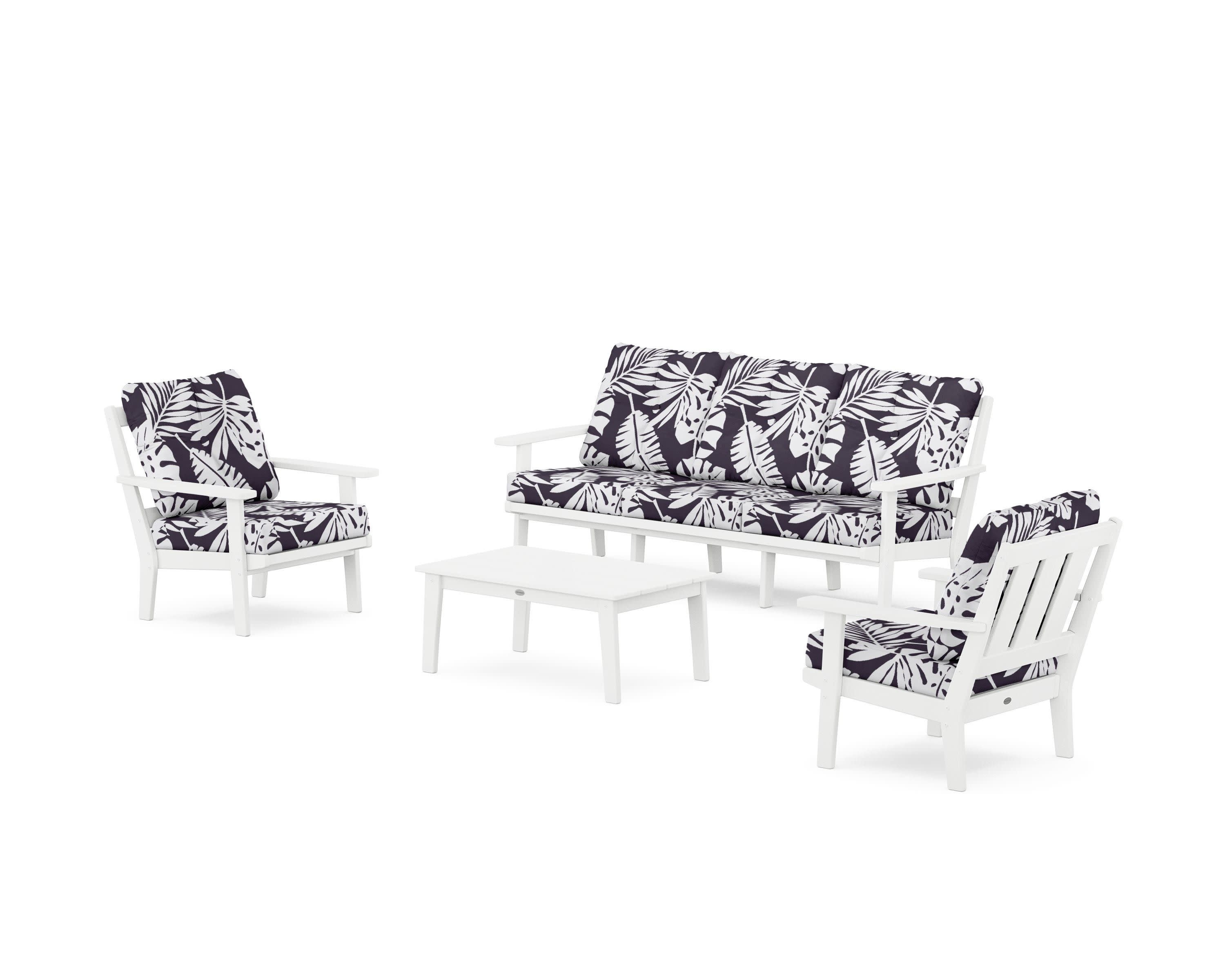 Oxford 4-Piece Deep Seating Set with Sofa in White / Leaf Navy