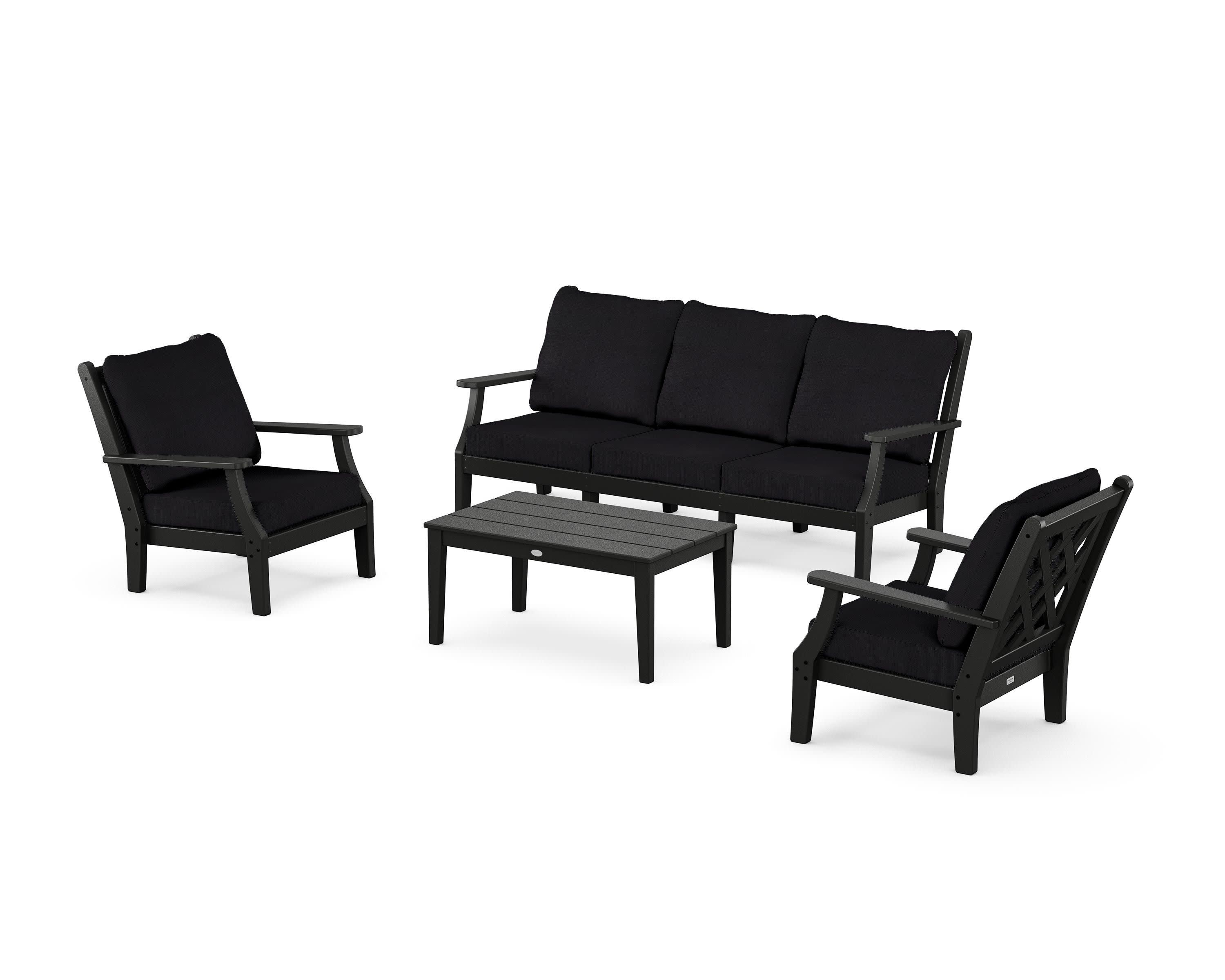 Wovendale 4-Piece Deep Seating Set with Sofa in Black / Midnight Linen