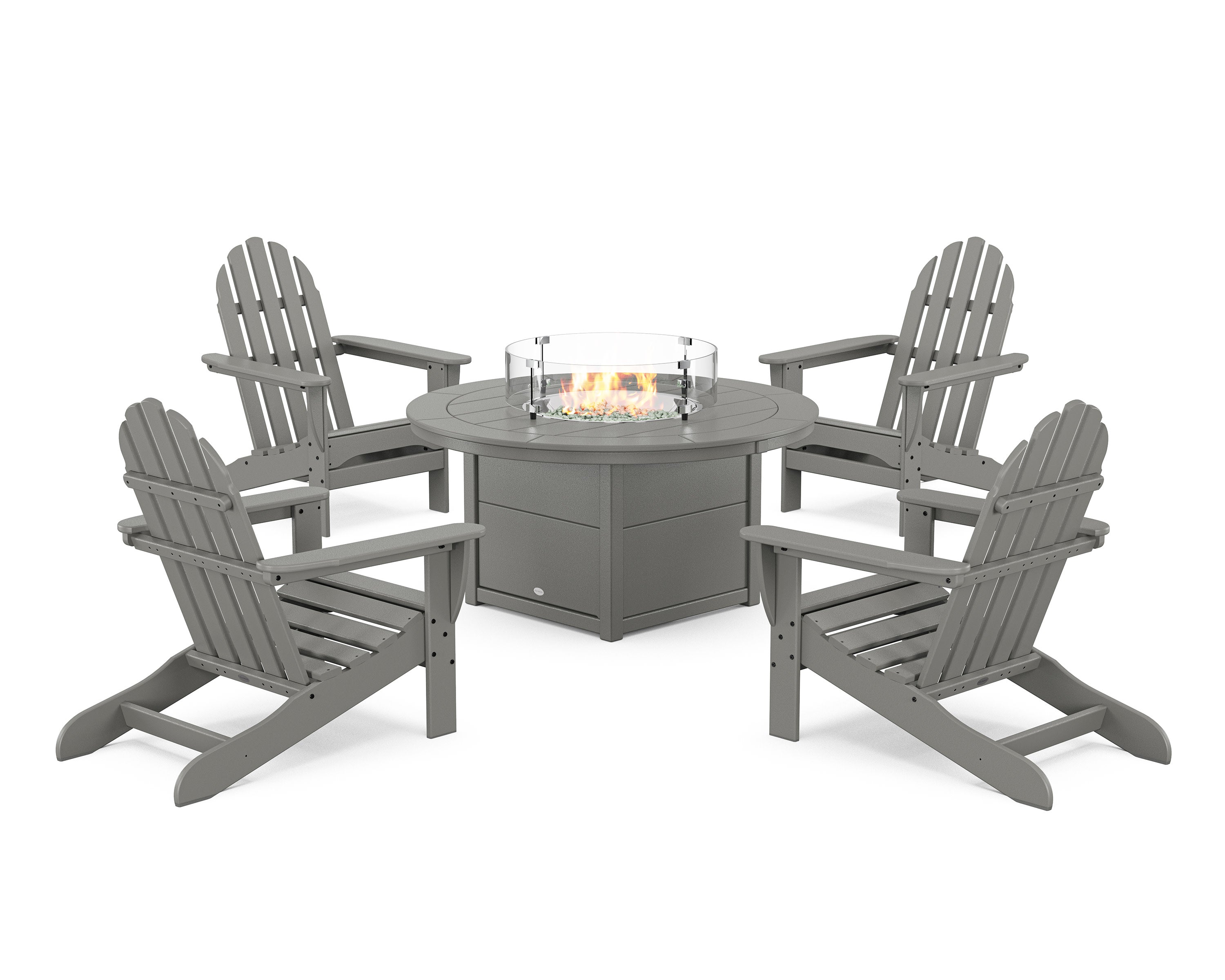 Classic Adirondack 5-Piece Conversation Set with Fire Pit Table in Slate Grey