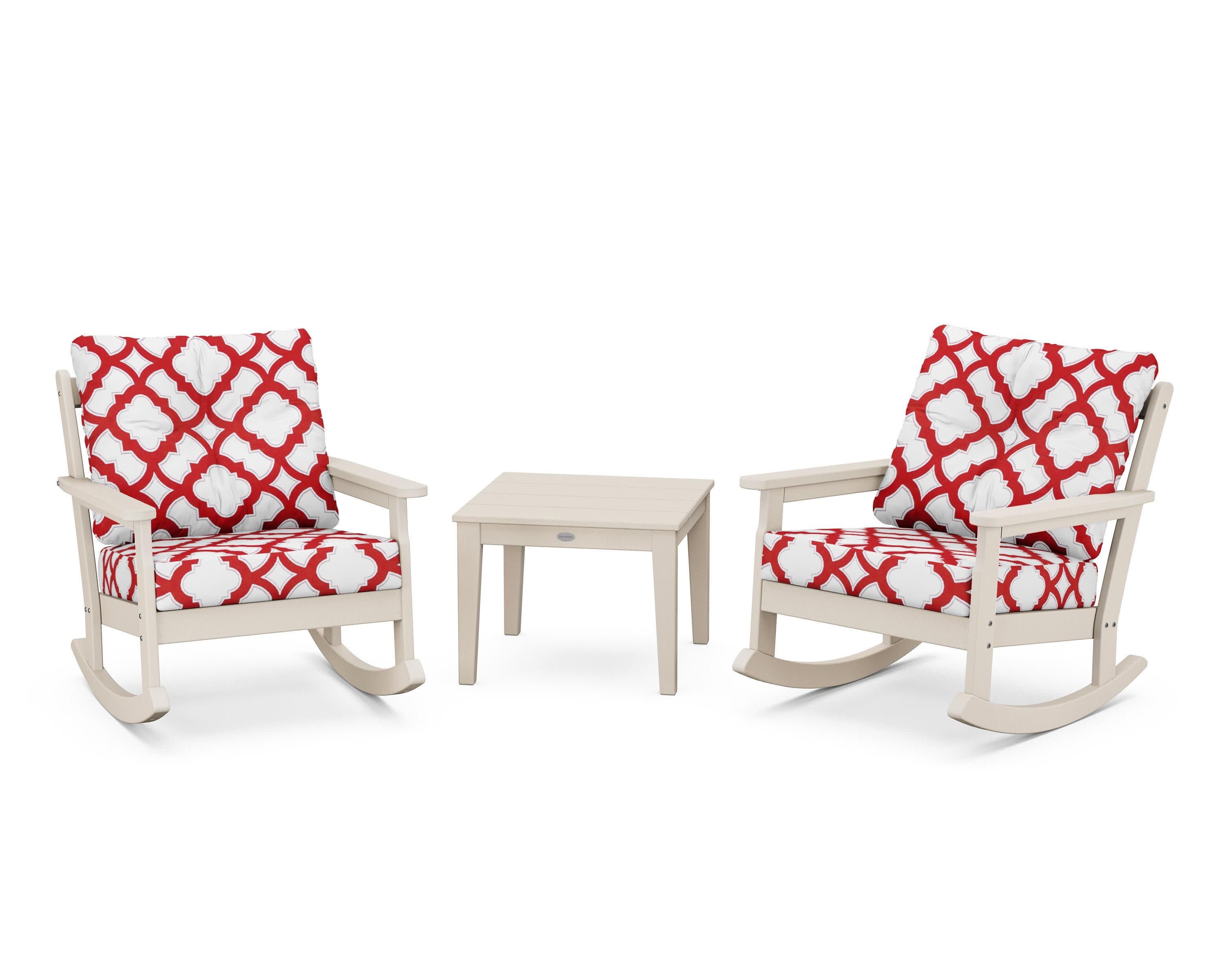Vineyard 3-Piece Deep Seating Rocker Set in Sand / Trellis Crimson