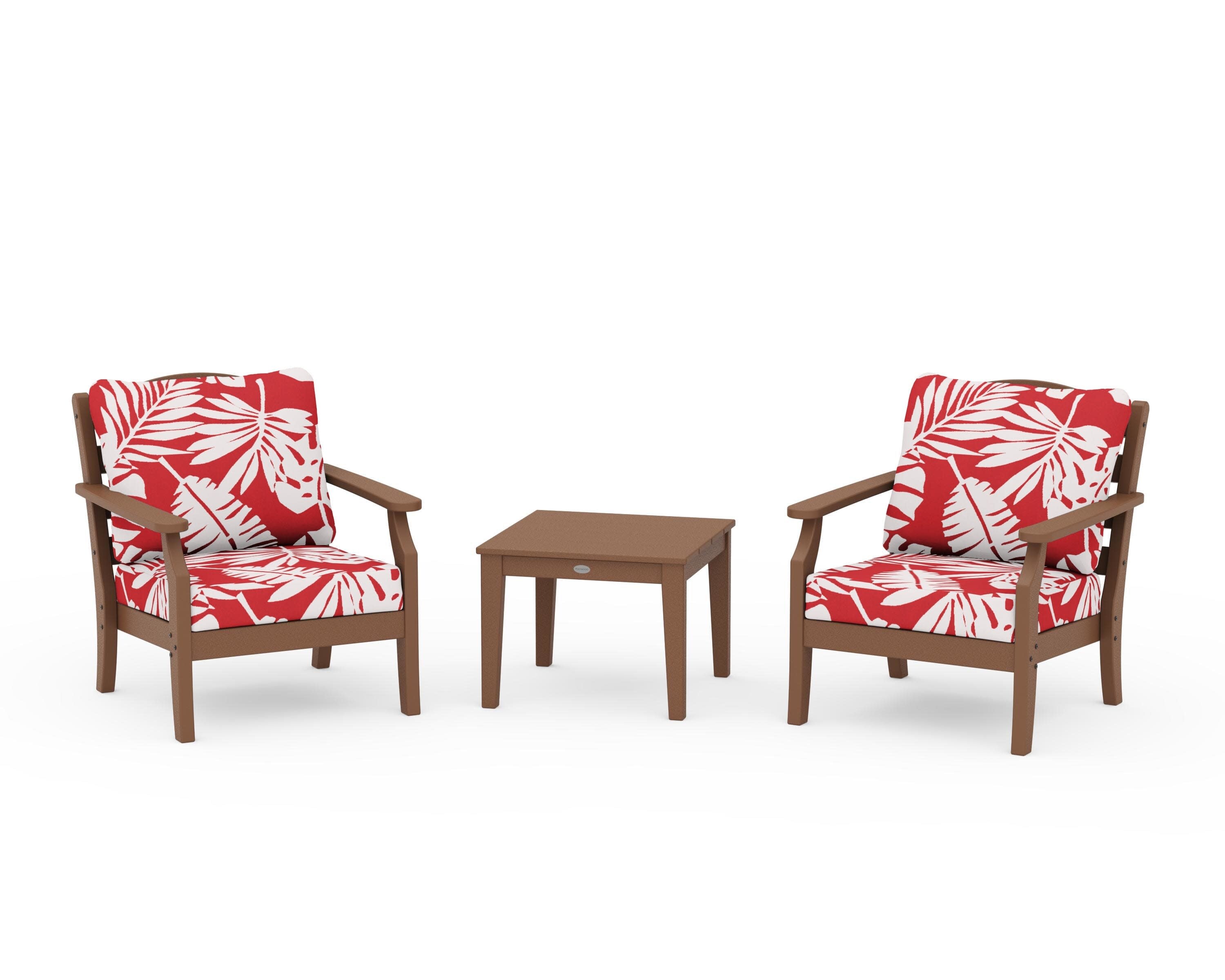 Savannah 3-Piece Deep Seating Set in Teak / Leaf Crimson