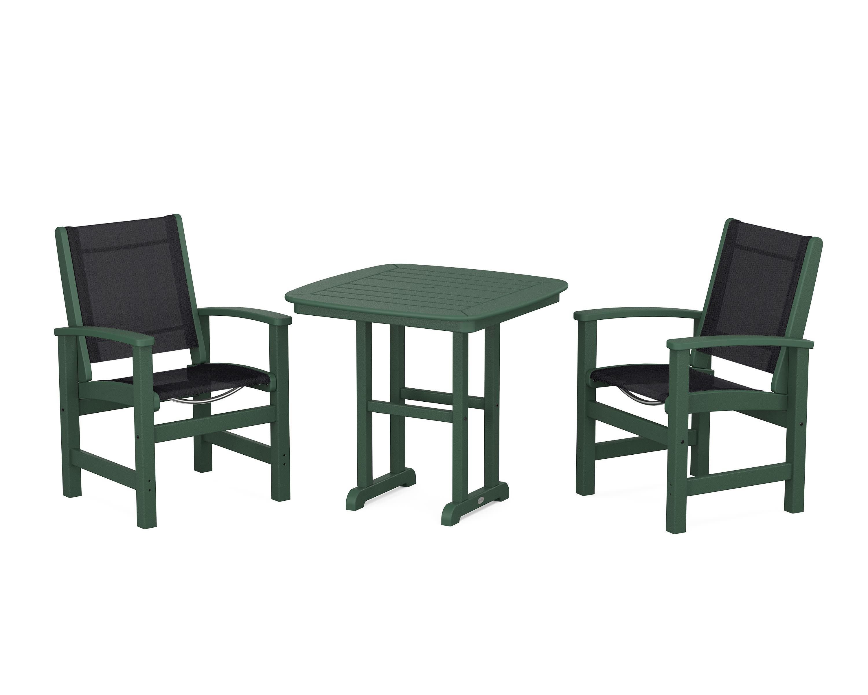 Coastal 3-Piece Dining Set in Green / Black Sling