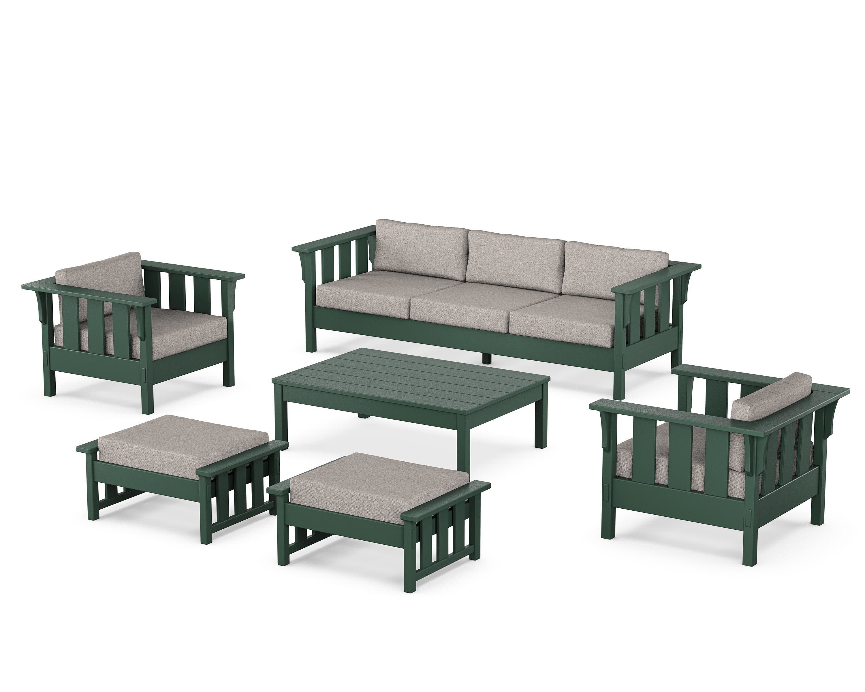 Acadia 6-Piece Lounge Sofa Set in Green / Weathered Tweed