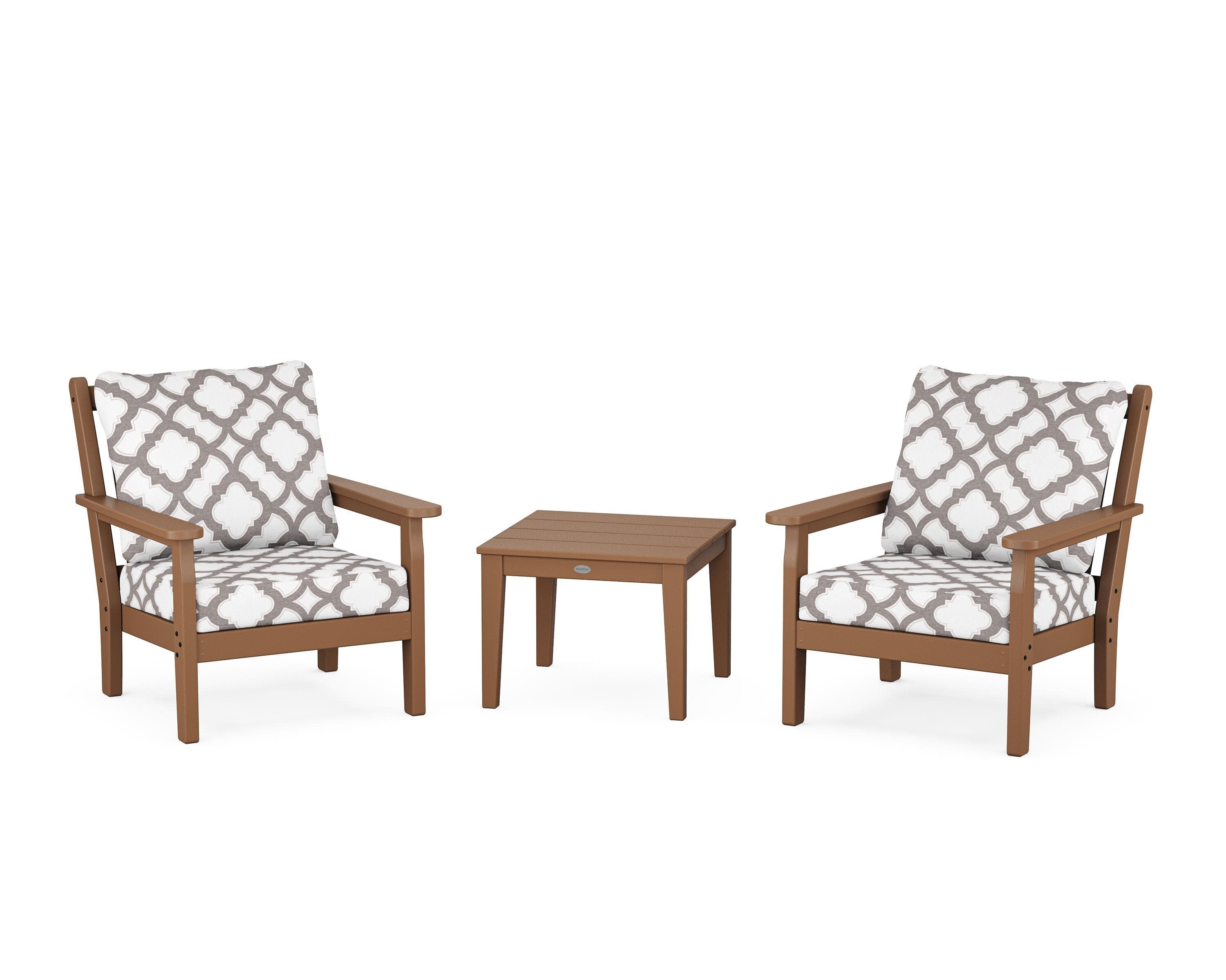 Chippendale 3-Piece Deep Seating Set in Teak / Trellis Grey Mist