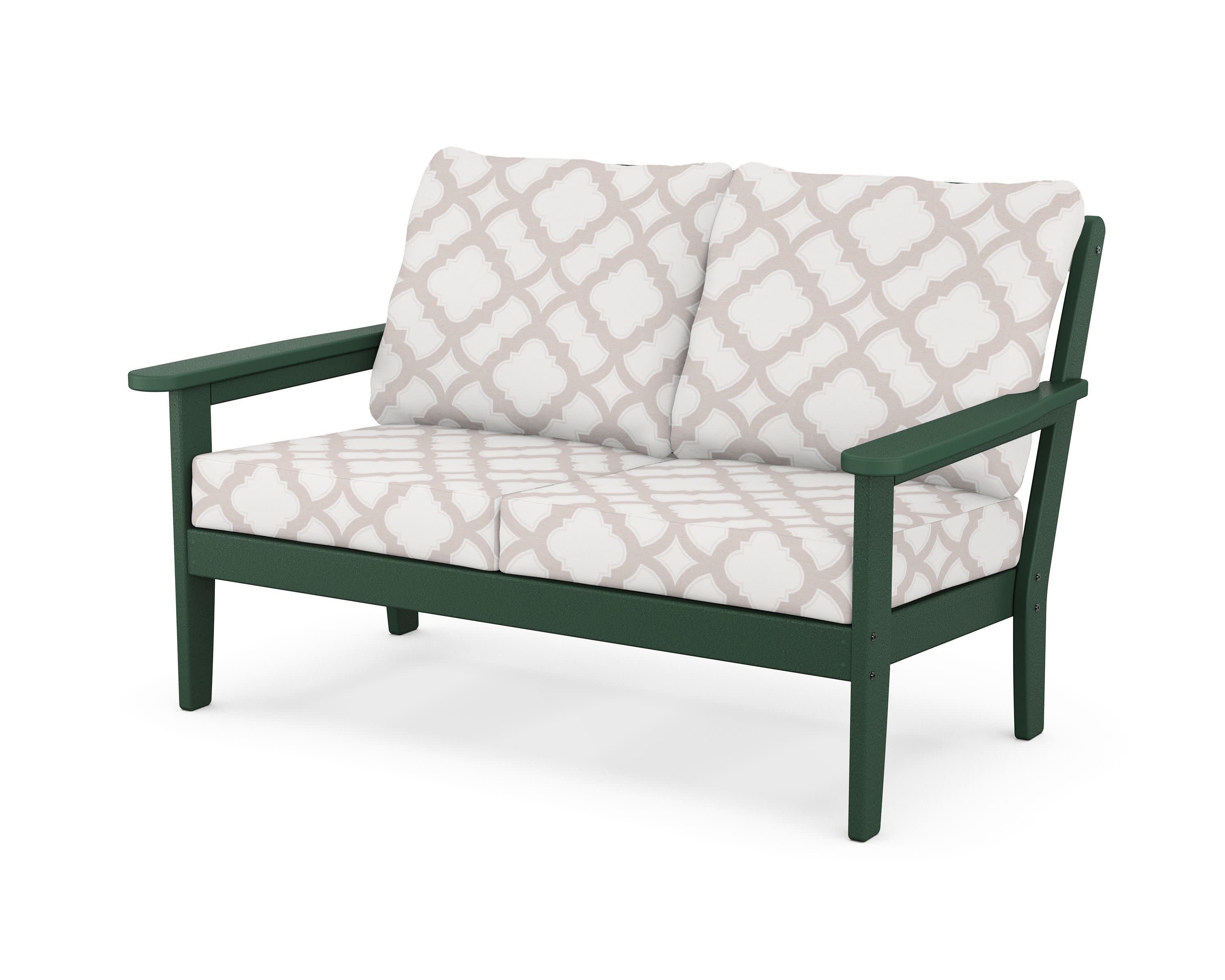 Cottage Deep Seating Loveseat in Green / Trellis Dune Burlap