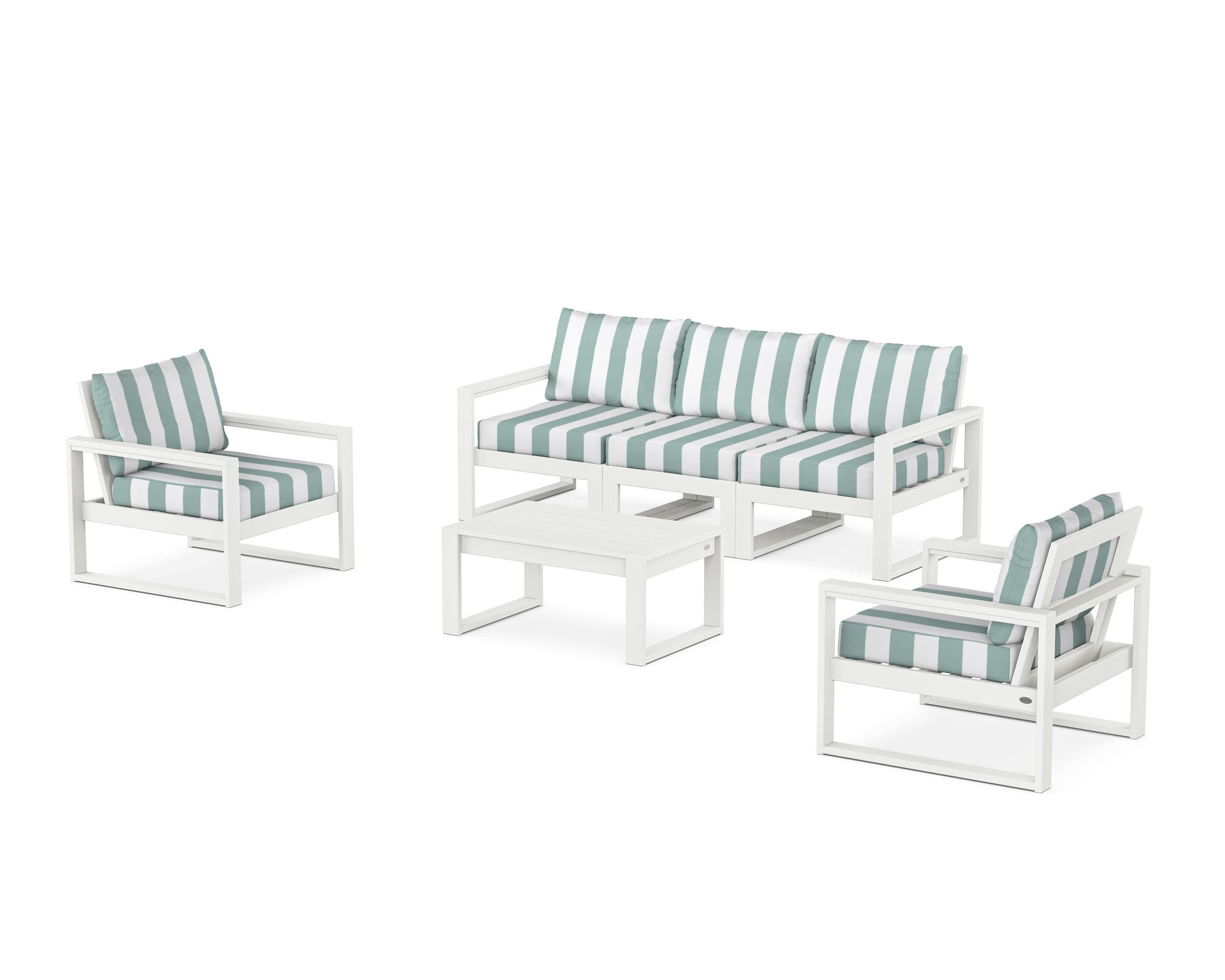 EDGE Sectional 4-Piece Deep Seating Set with Sofa in Vintage White / Cabana Stripe Glacier Spa