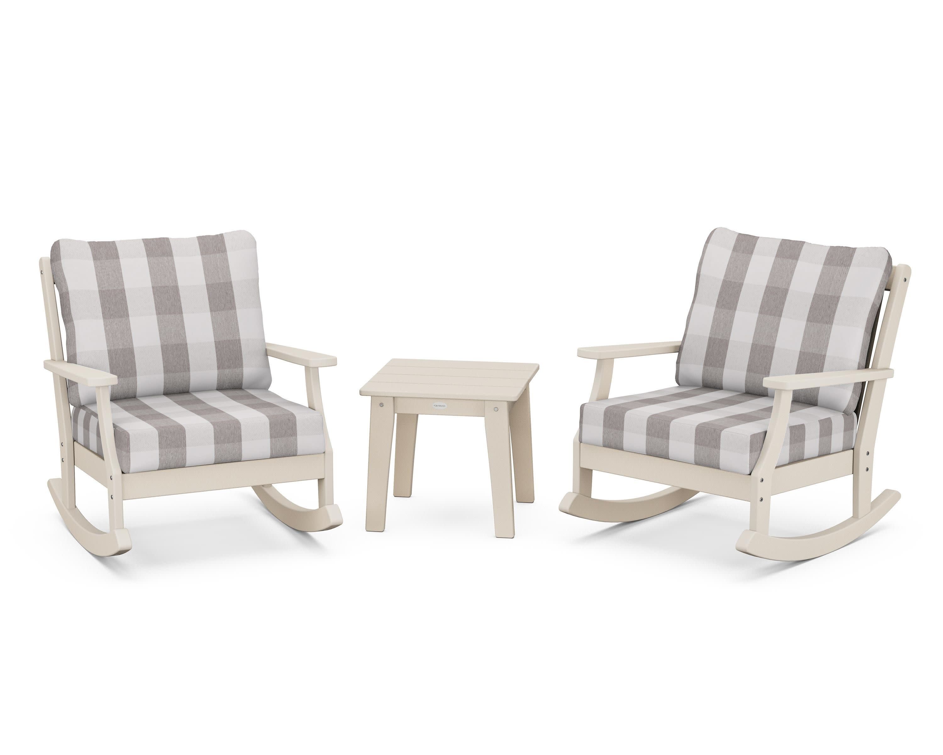 Braxton 3-Piece Deep Seating Rocker Set in Sand / Buffalo Plaid Grey Mist