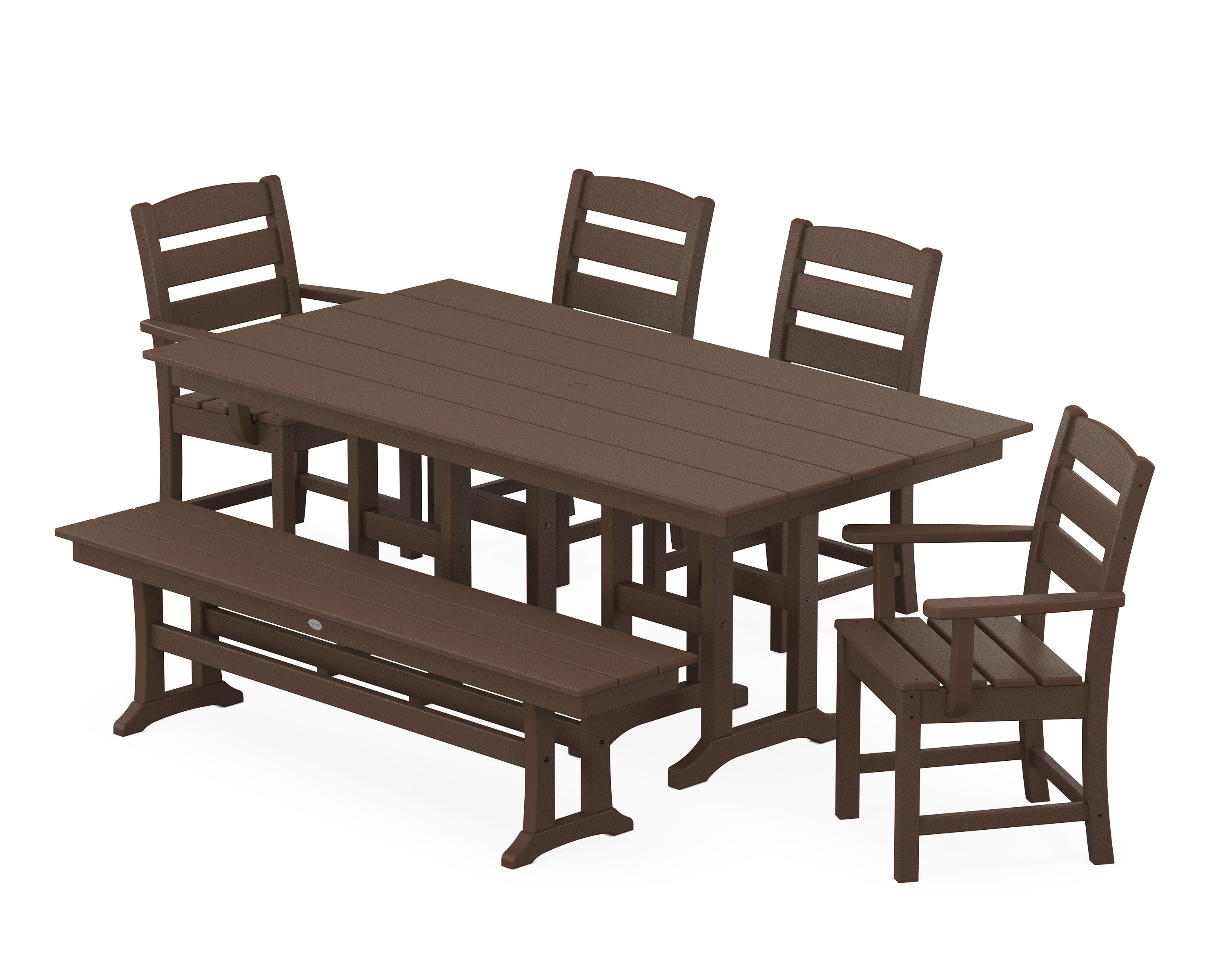 Lakeside 6-Piece Farmhouse Dining Set with Bench in Mahogany
