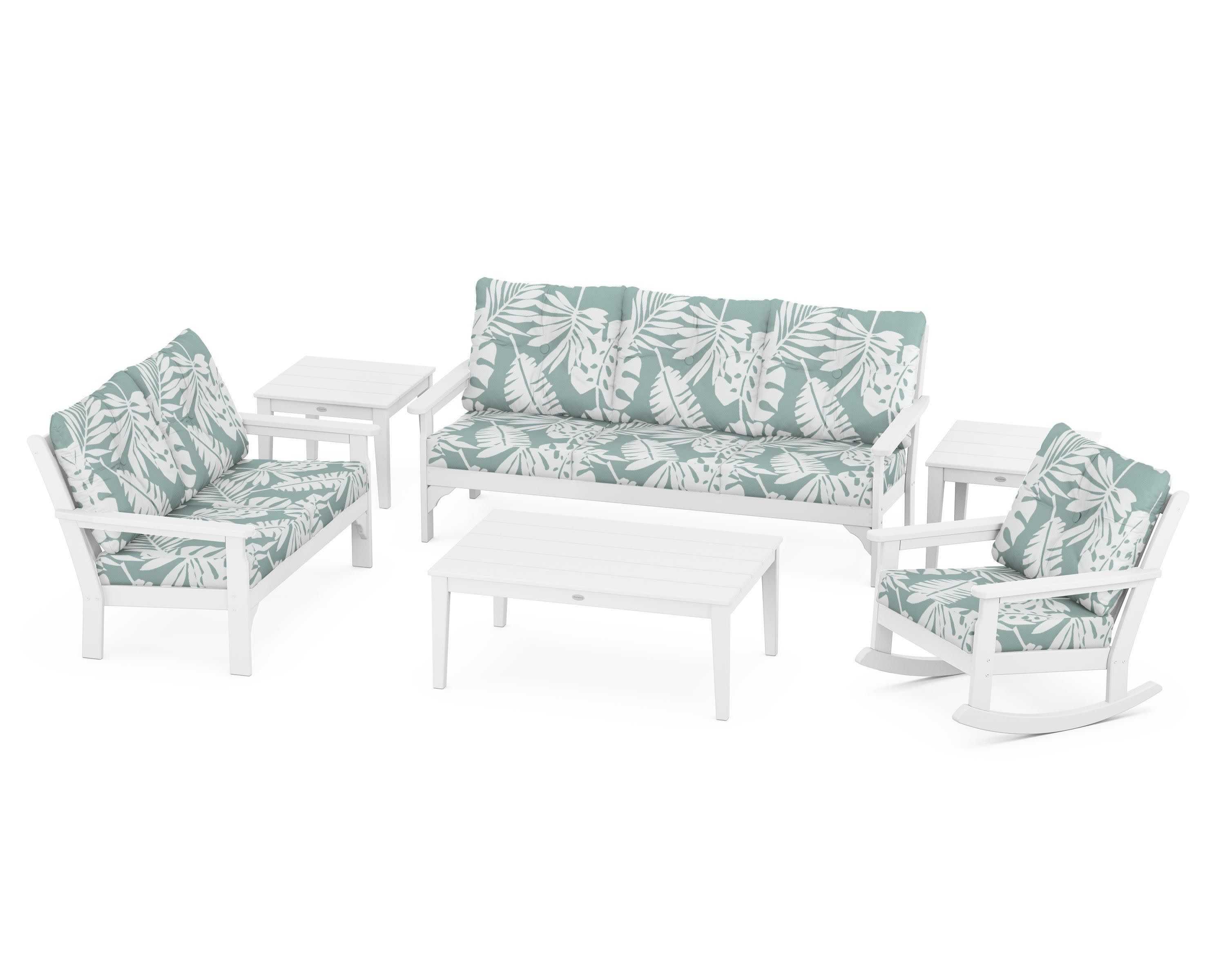 Vineyard 6-Piece Deep Seating Set in White / Leaf Glacier Spa