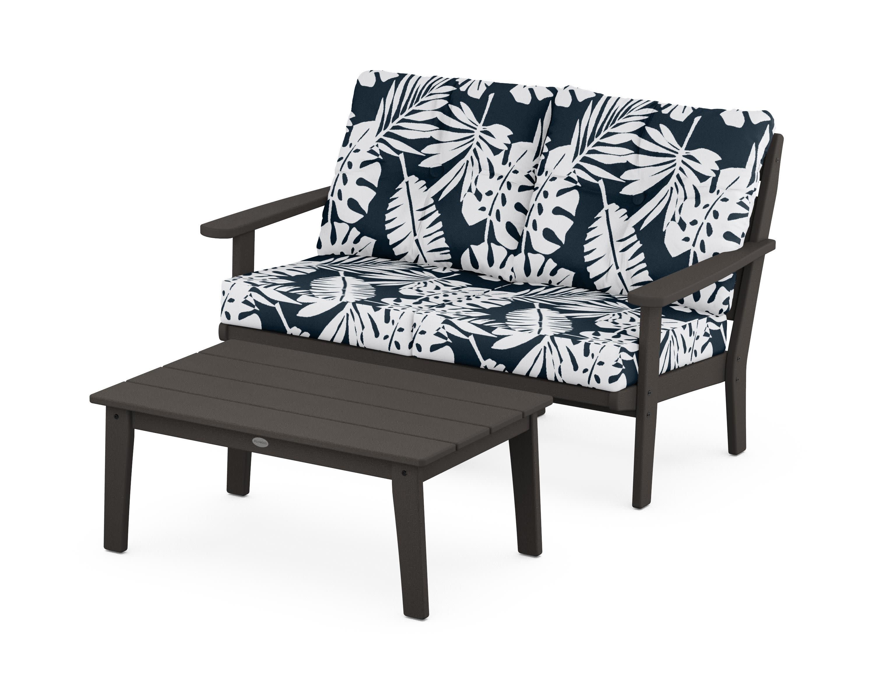 Lakeside 2-Piece Lounge Loveseat Set in Vintage Coffee / Leaf Marine Indigo