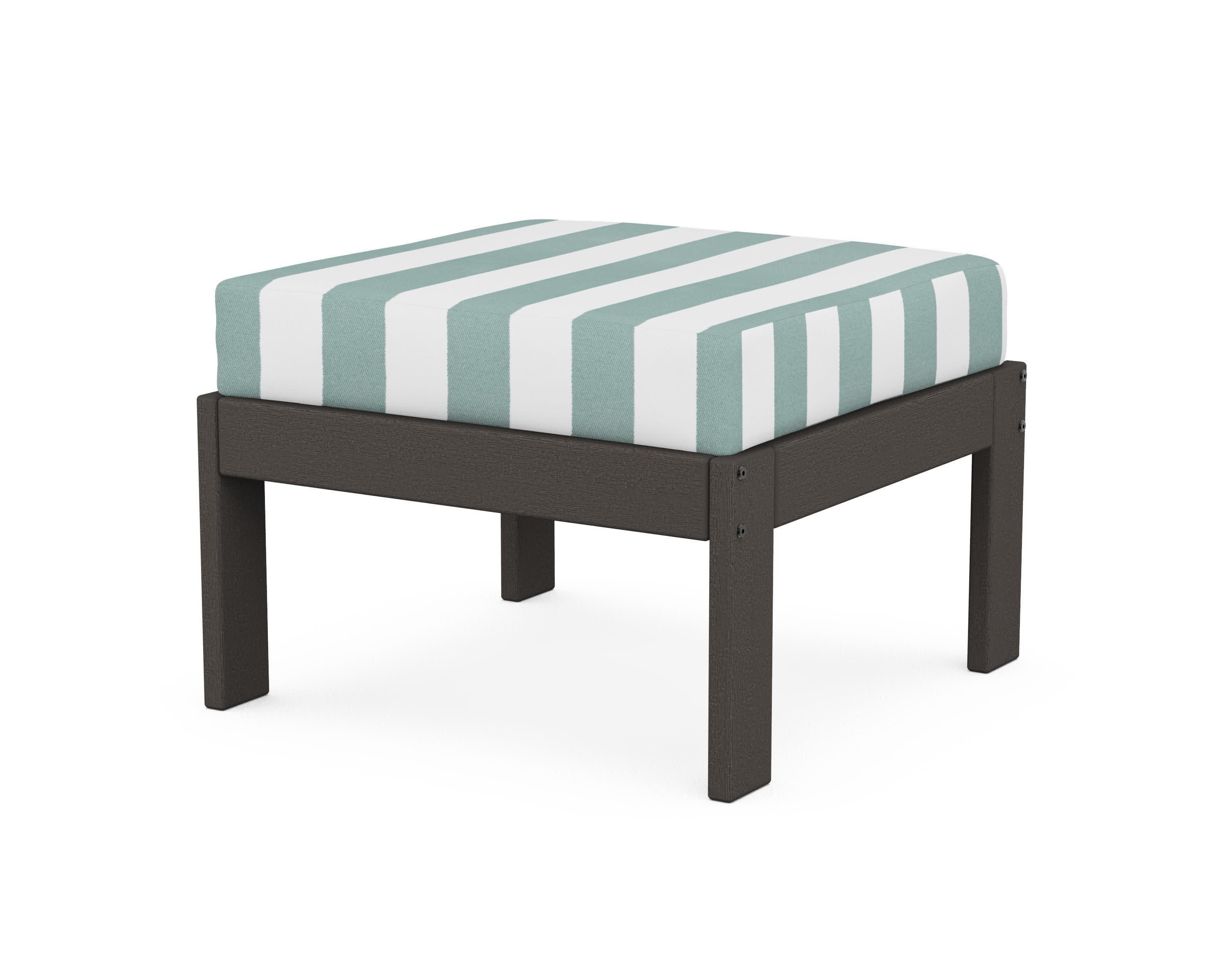 Vineyard Modular Ottoman in Vintage Coffee / Cabana Stripe Glacier Spa