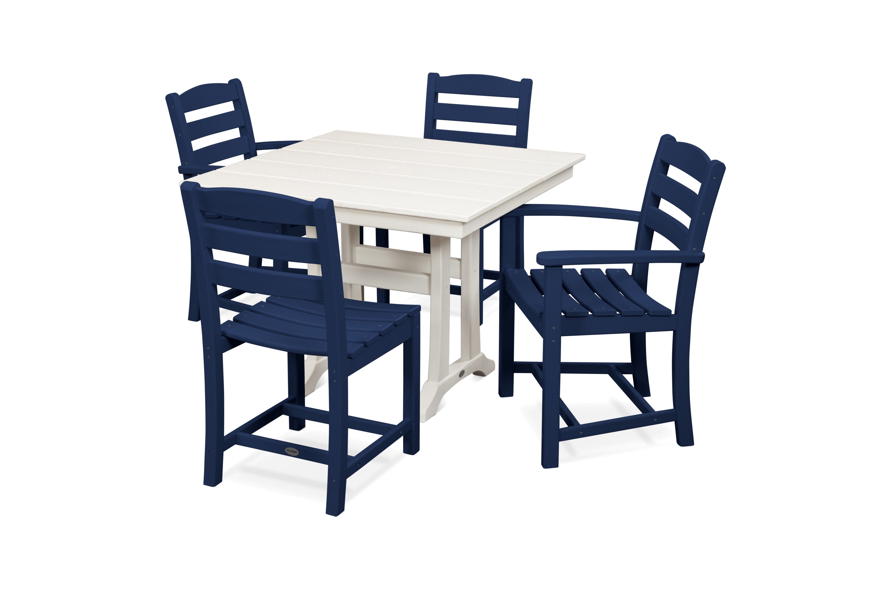 La Casa Caf 5-Piece Farmhouse Dining Set with Trestle Legs in Navy / White