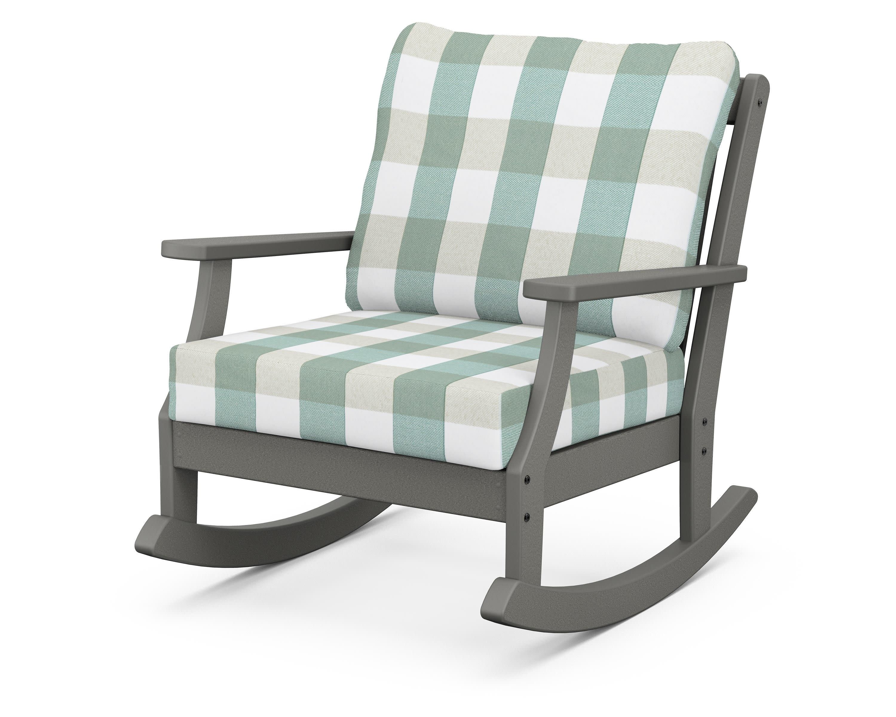 Braxton Deep Seating Rocking Chair in Slate Grey / Buffalo Plaid Glacier Spa