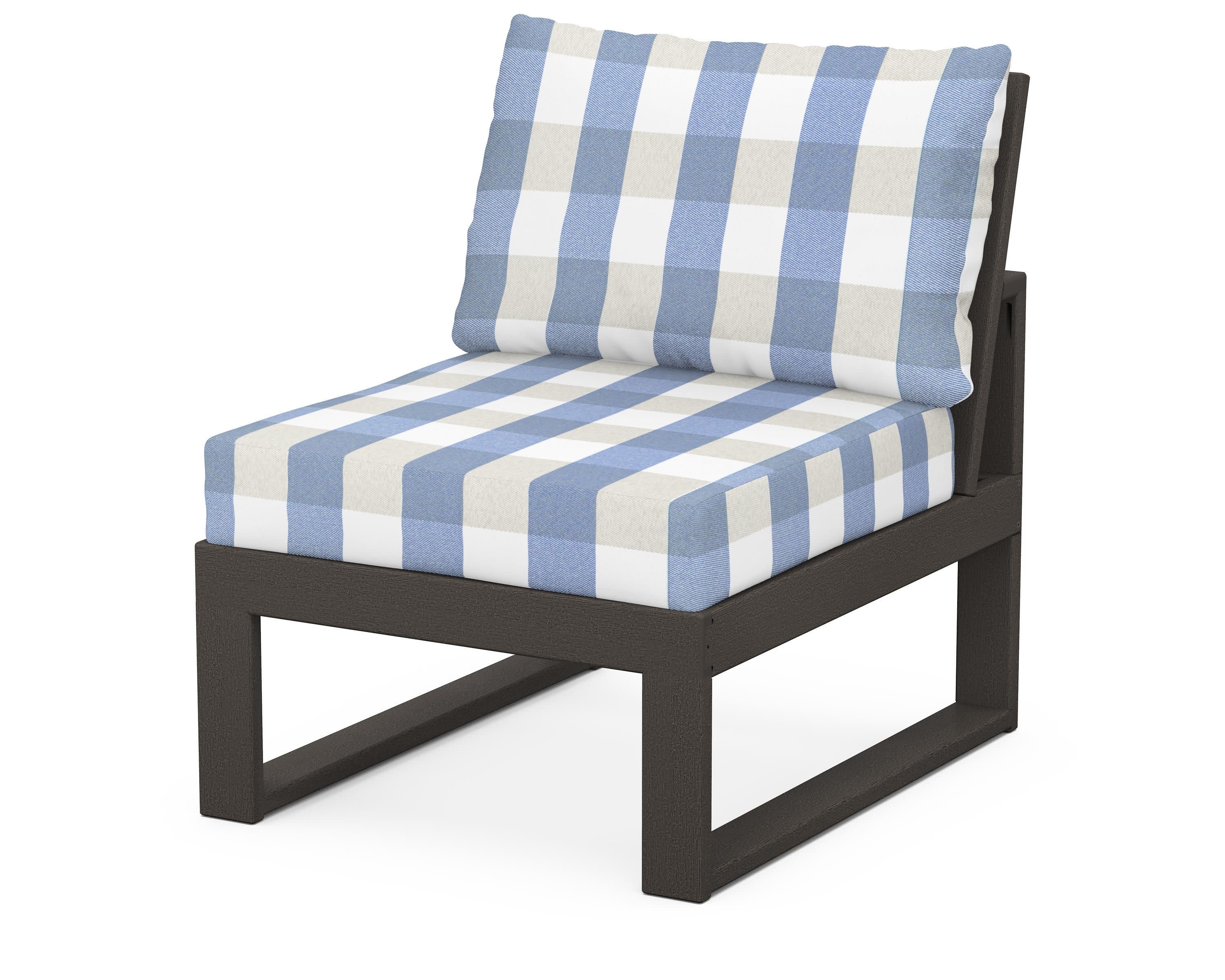 Modular Armless Chair in Vintage Coffee / Buffalo Plaid Sky Blue