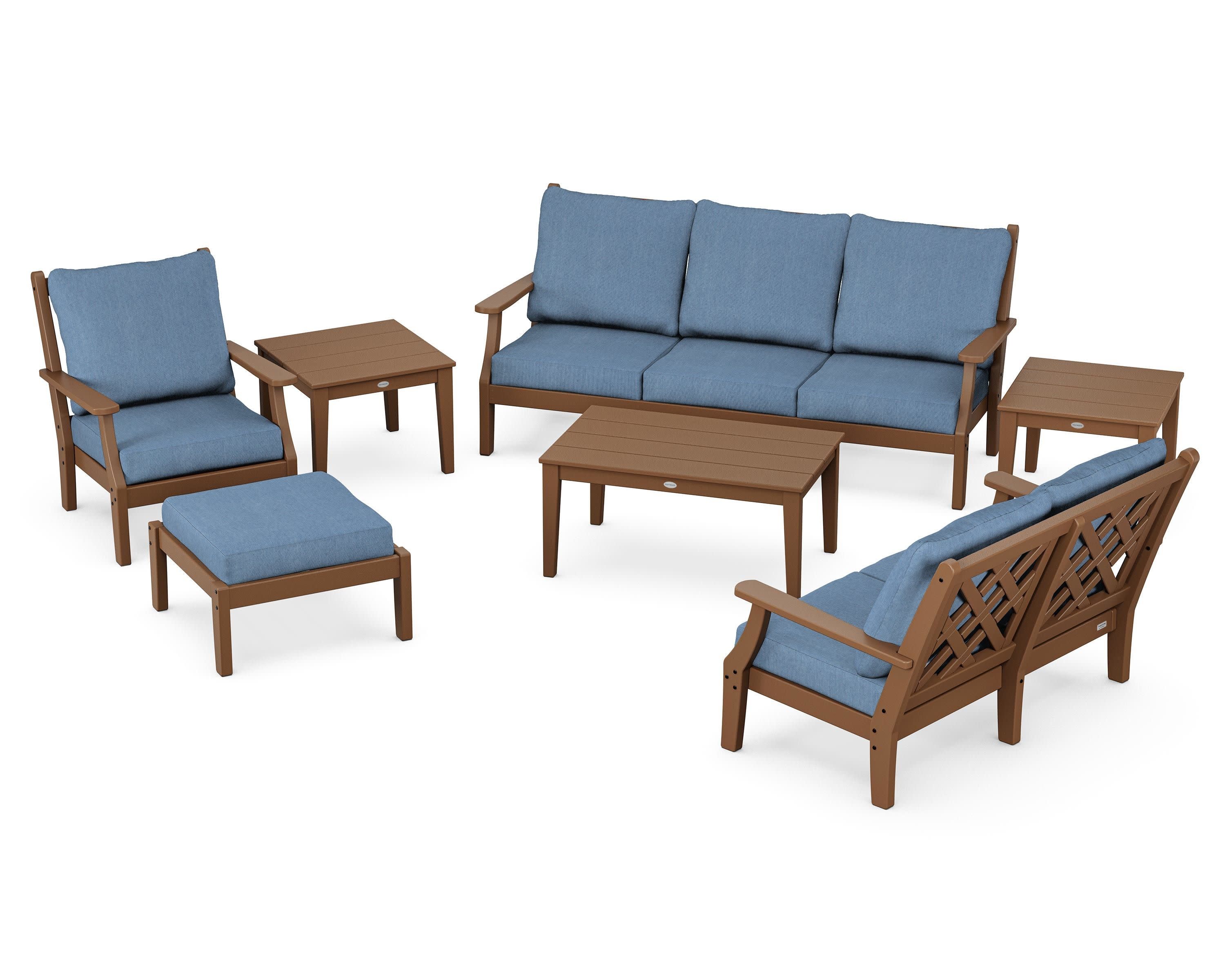 Wovendale 7-Piece Deep Seating Set in Teak / Sky Blue