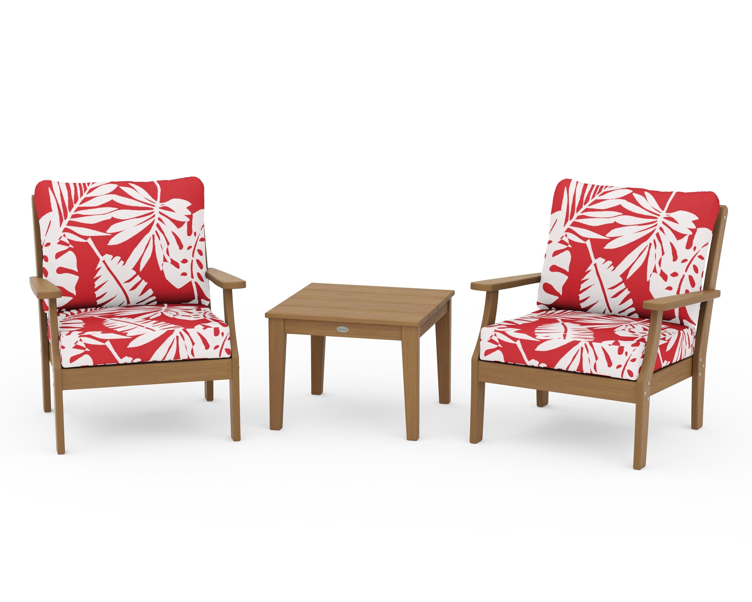 Braxton 3-Piece Deep Seating Set in Natural / Leaf Crimson
