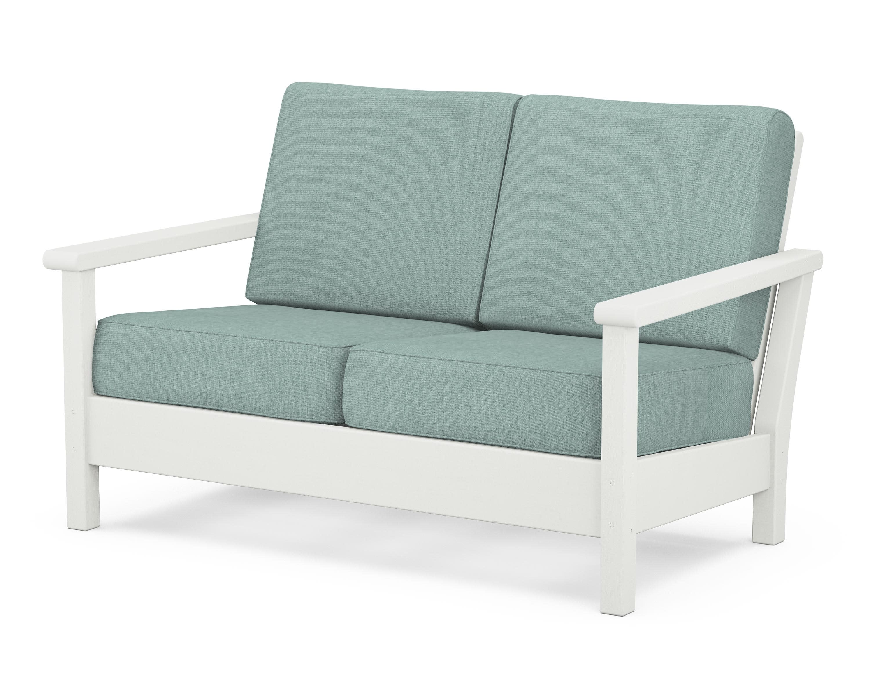 Harbour Deep Seating Loveseat in Vintage White / Glacier Spa