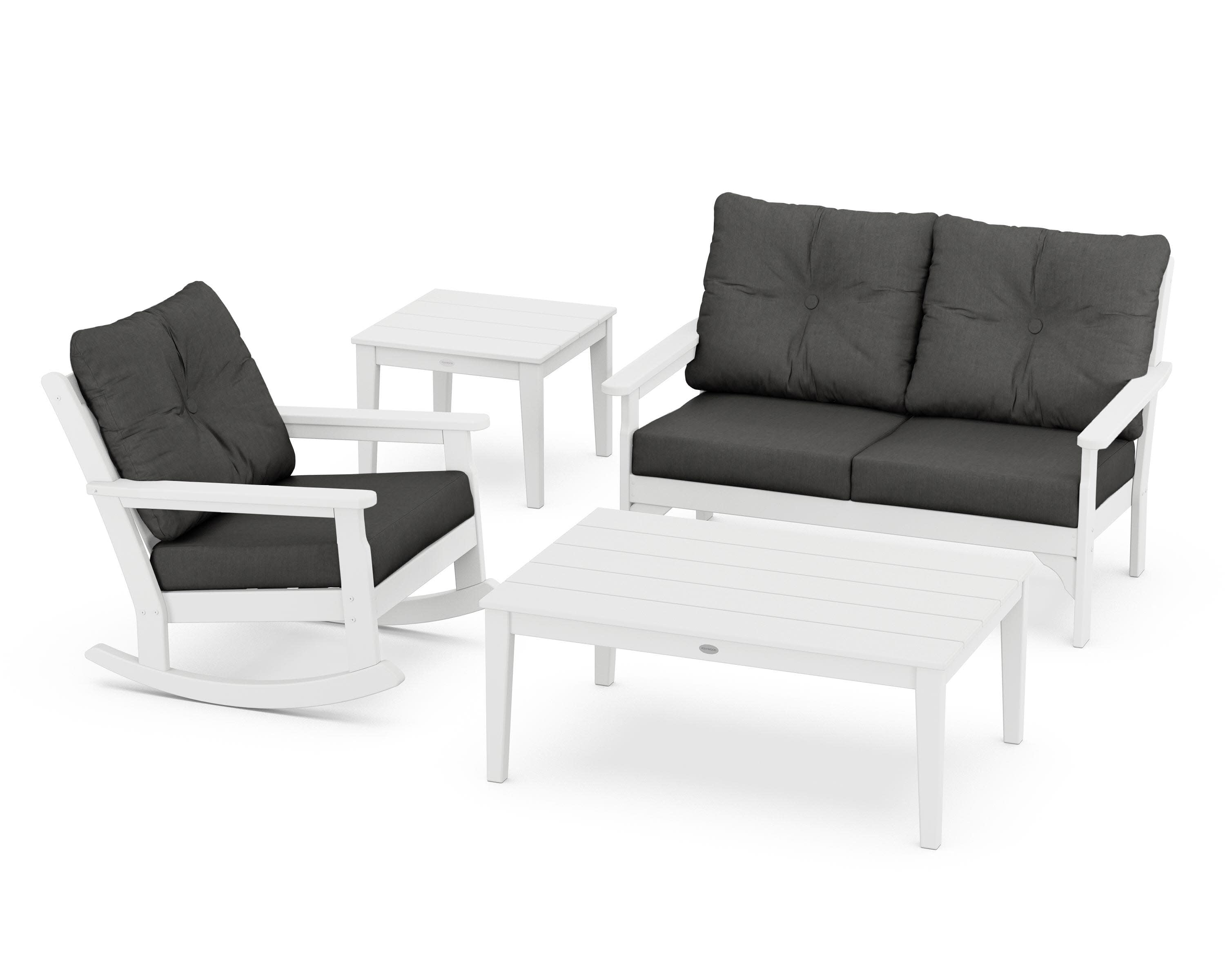 Vineyard 4-Piece Deep Seating Rocker Set in White / Spectrum Carbon