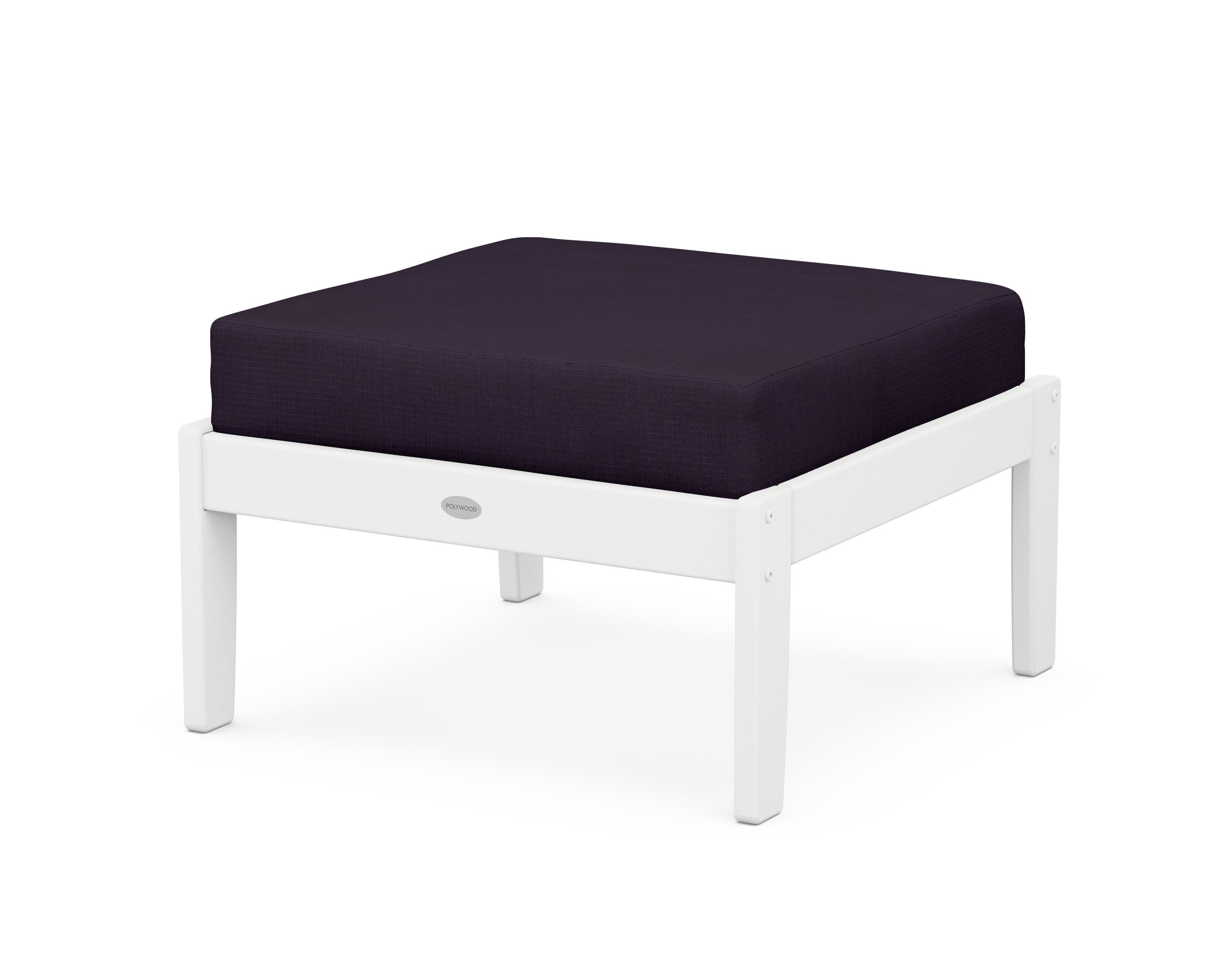 Braxton Deep Seating Ottoman in White / Navy Linen