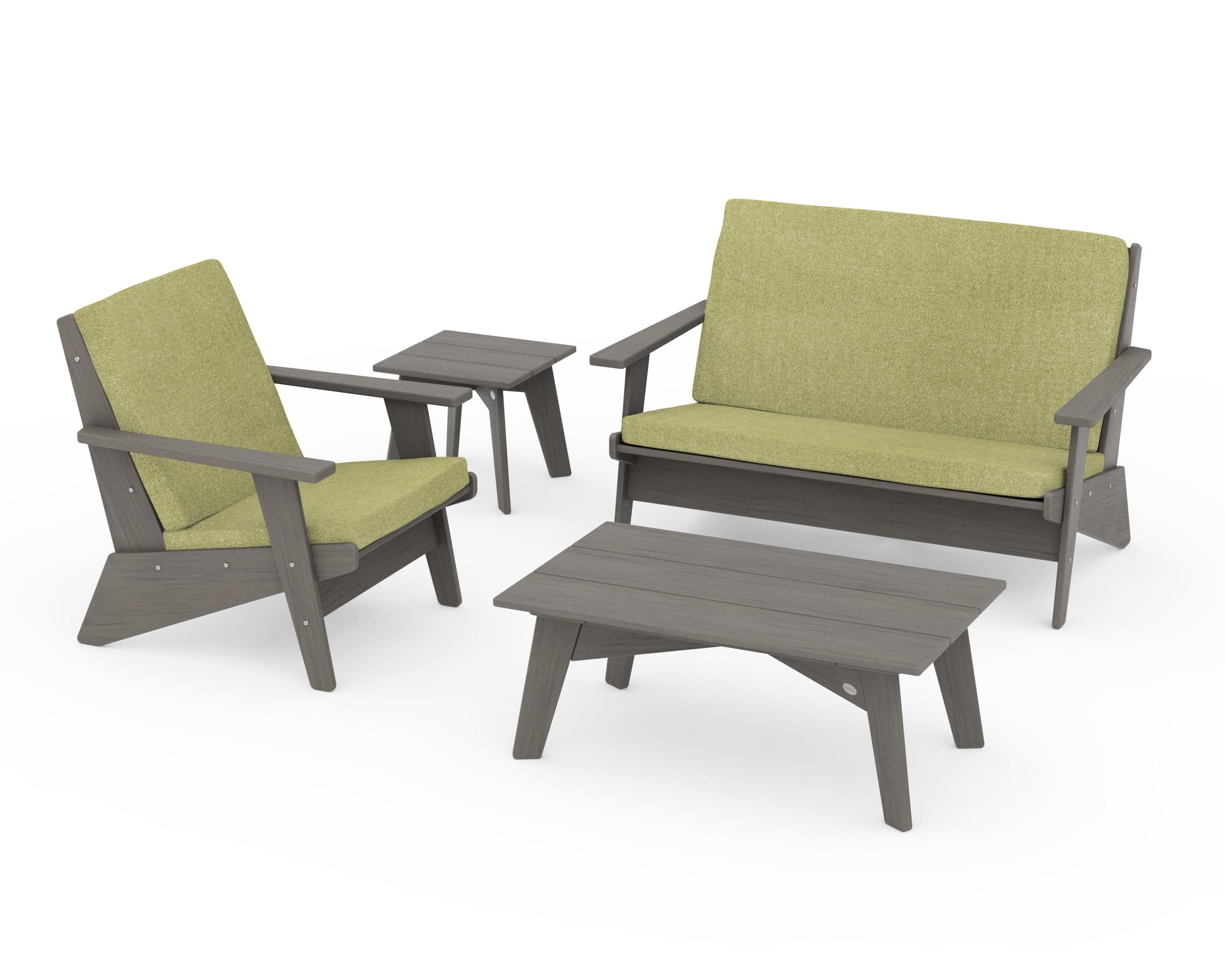 Riviera Modern Lounge 4-Piece Set in Driftwood / Chartreuse Boucle