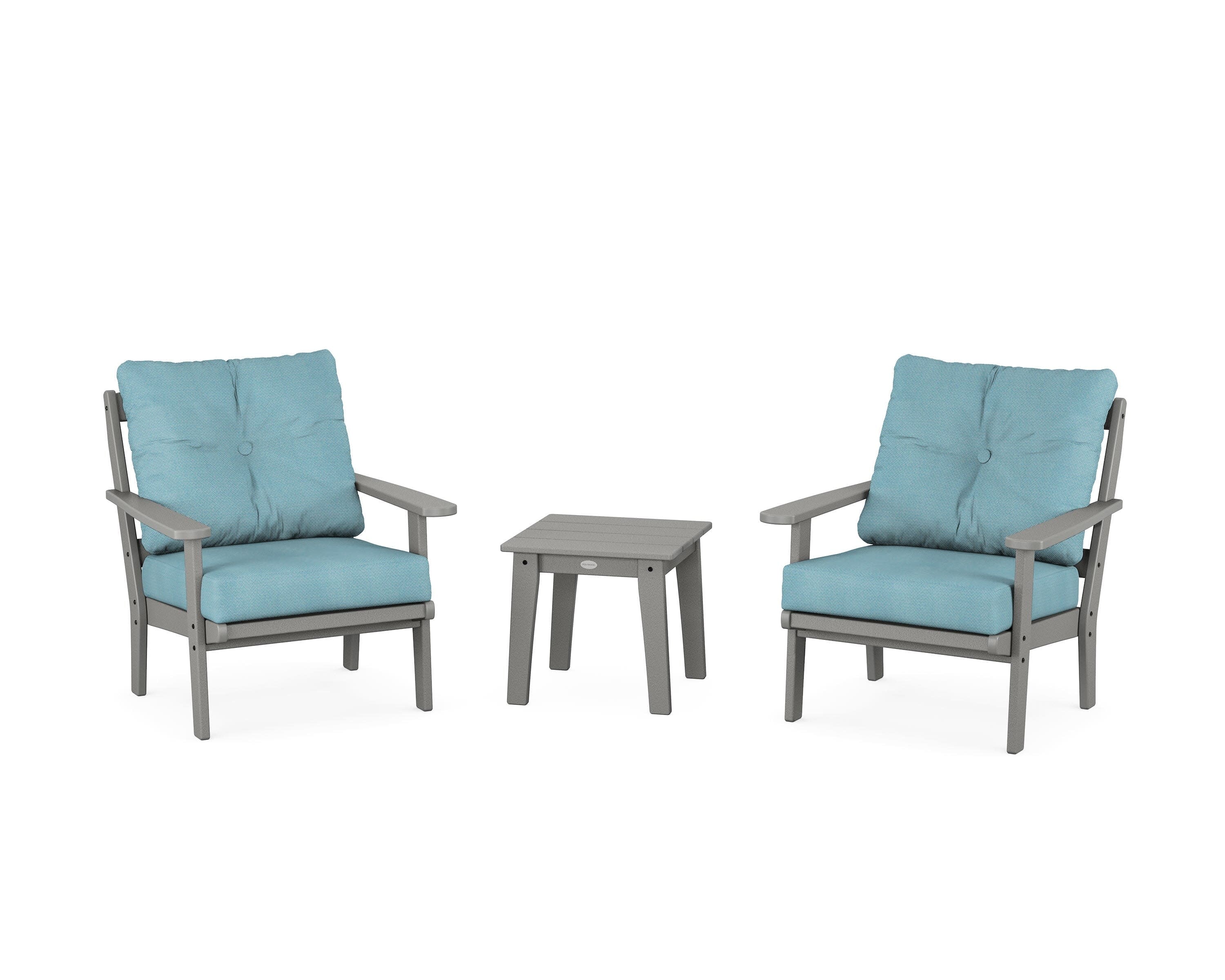 Mission 3-Piece Deep Seating Set in Slate Grey / Lattice Sky Blue