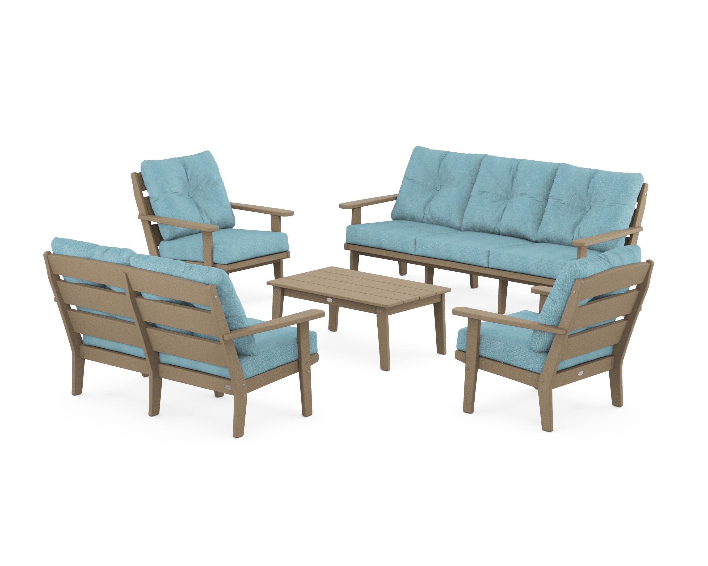 Lakeside 5-Piece Lounge Sofa Set in Vintage Sahara / Lattice Sky Blue