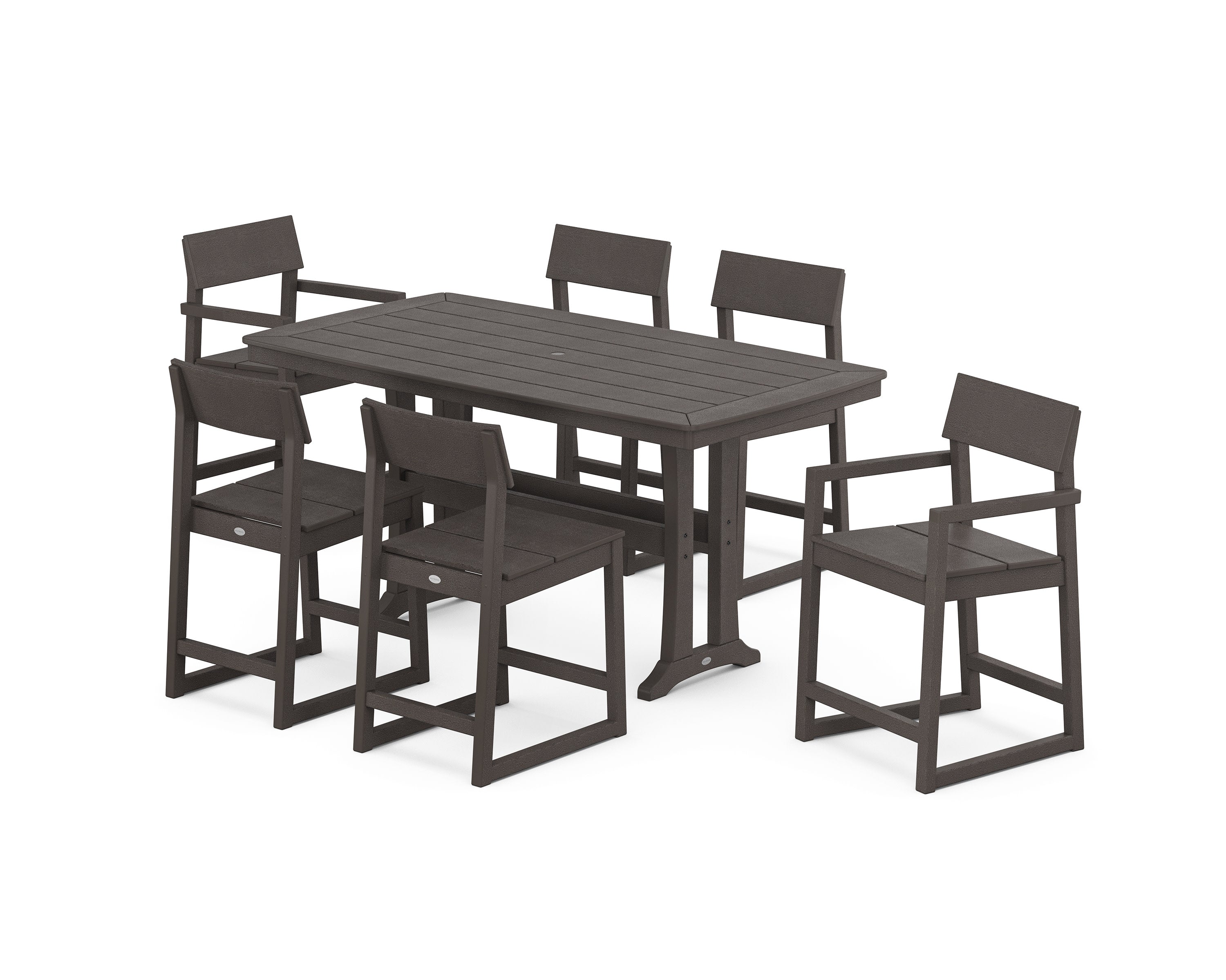EDGE 7-Piece Counter Set with Trestle Legs in Vintage Coffee
