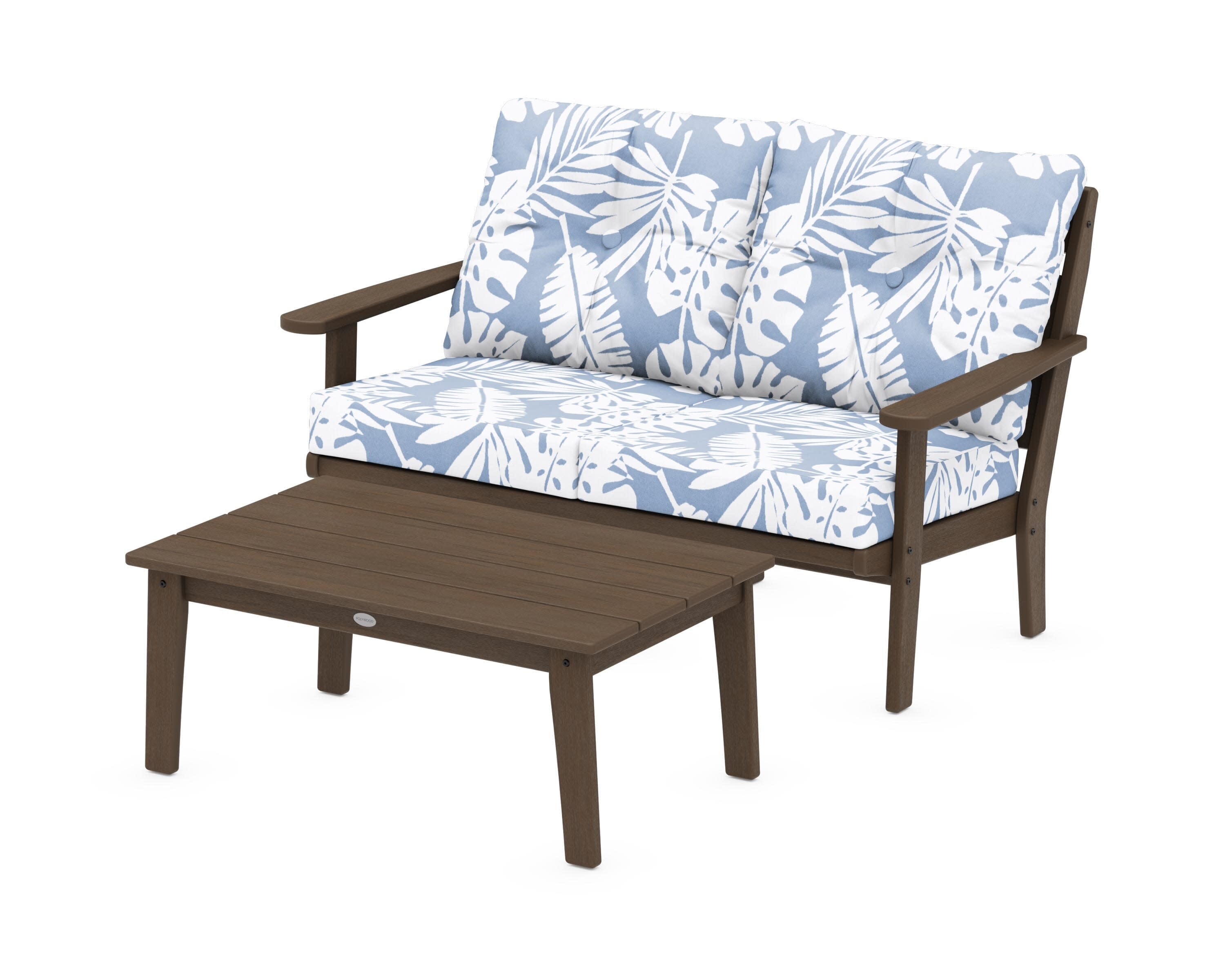 Lakeside 2-Piece Lounge Loveseat Set in Kona / Leaf Sky Blue