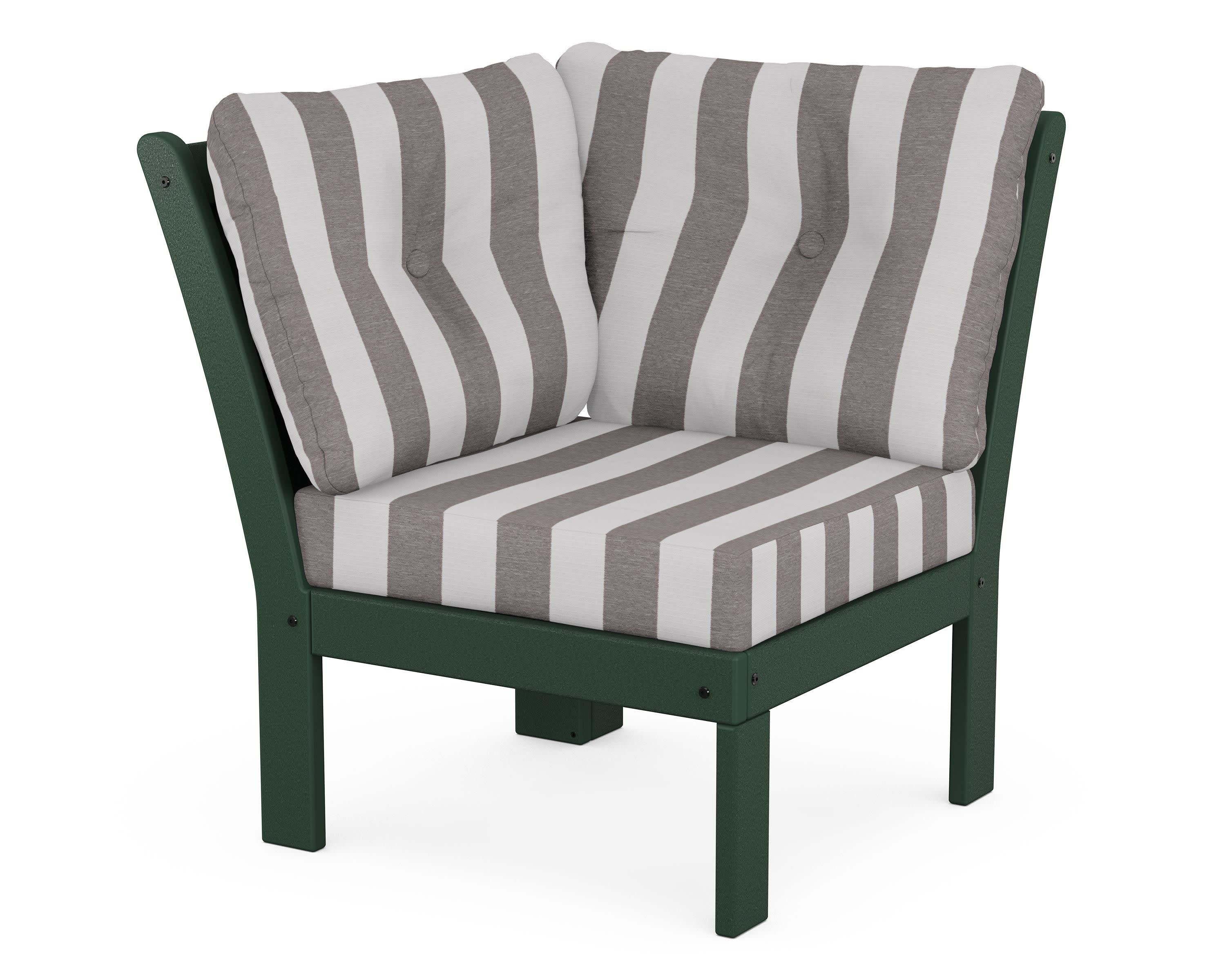 Vineyard Modular Corner Chair in Green / Cabana Stripe Grey Mist