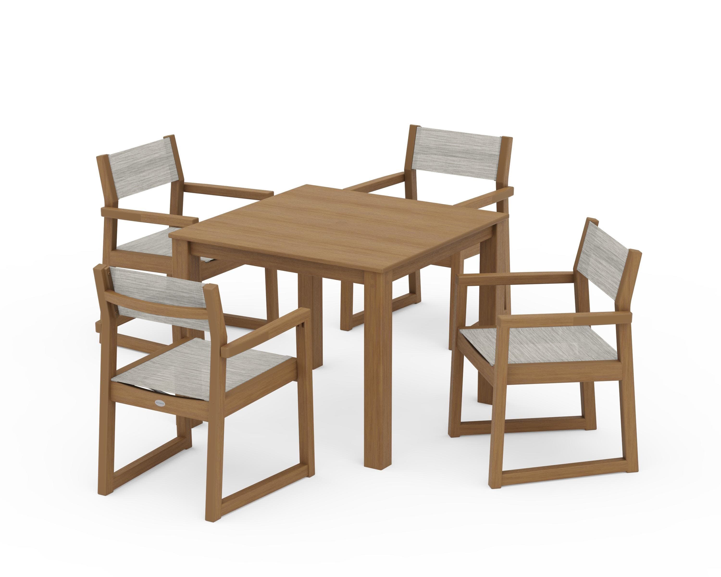 EDGE Sling Arm Chair 5-Piece Parsons Dining Set in Natural / Birch Sling