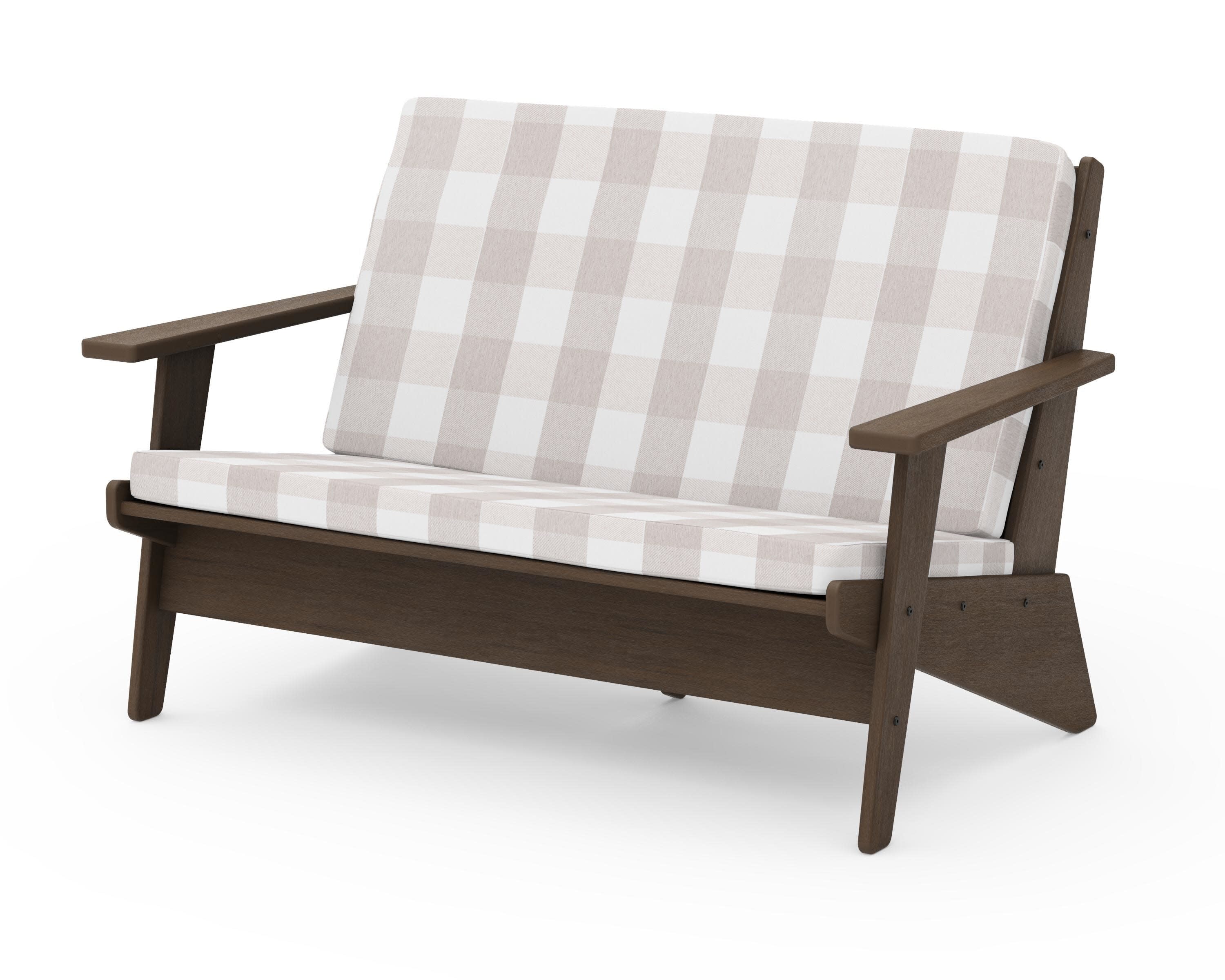 Riviera Modern Lounge Loveseat in Kona / Buffalo Plaid Dune Burlap