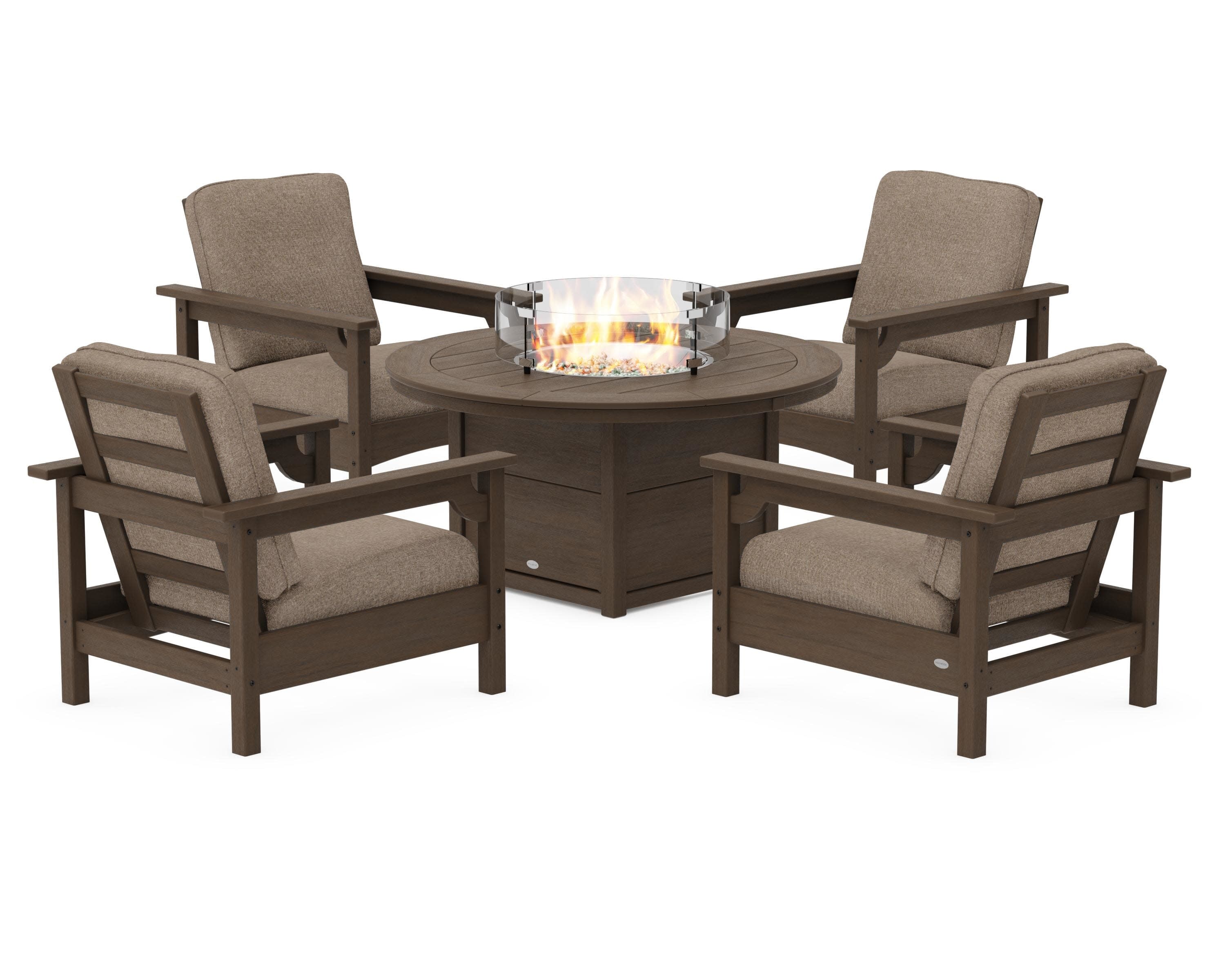 Club 5-Piece Conversation Set with Fire Pit Table in Kona / Spiced Burlap