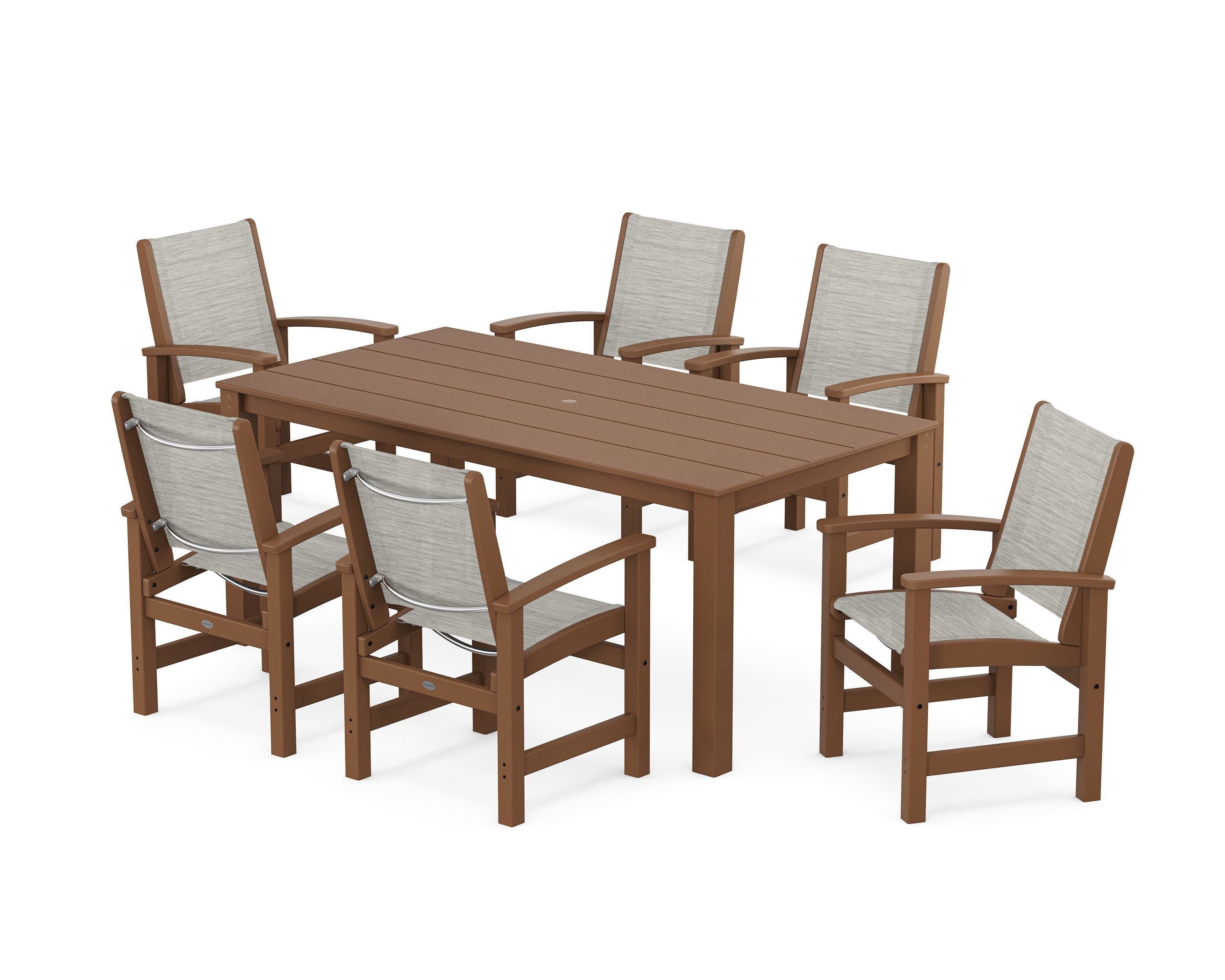 Coastal 7-Piece Parsons Dining Set in Teak / Birch Sling