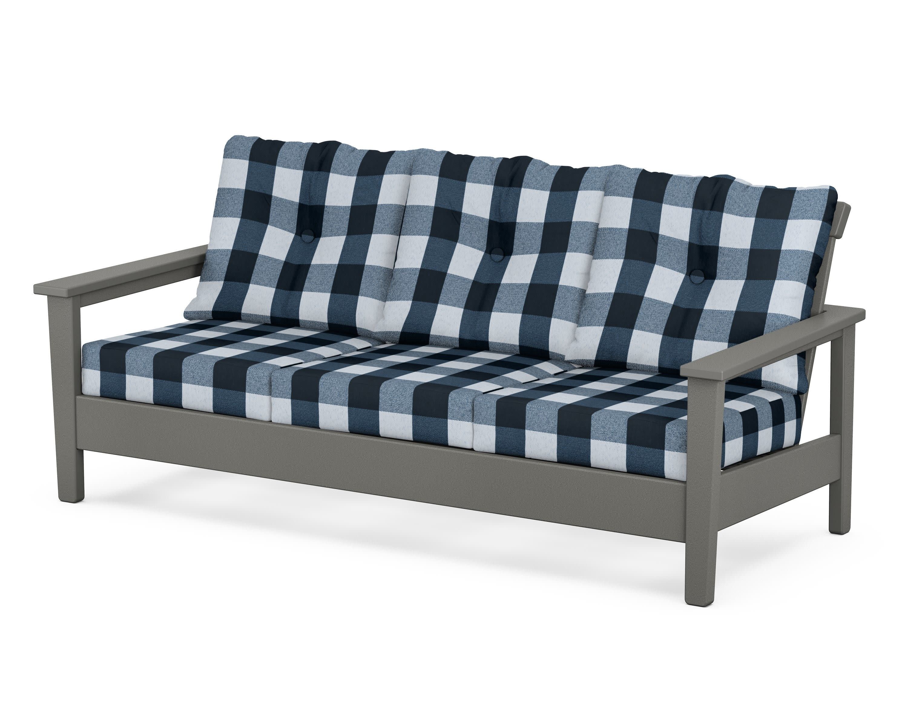 Prescott Deep Seating Sofa in Slate Grey / Buffalo Plaid Marine Indigo