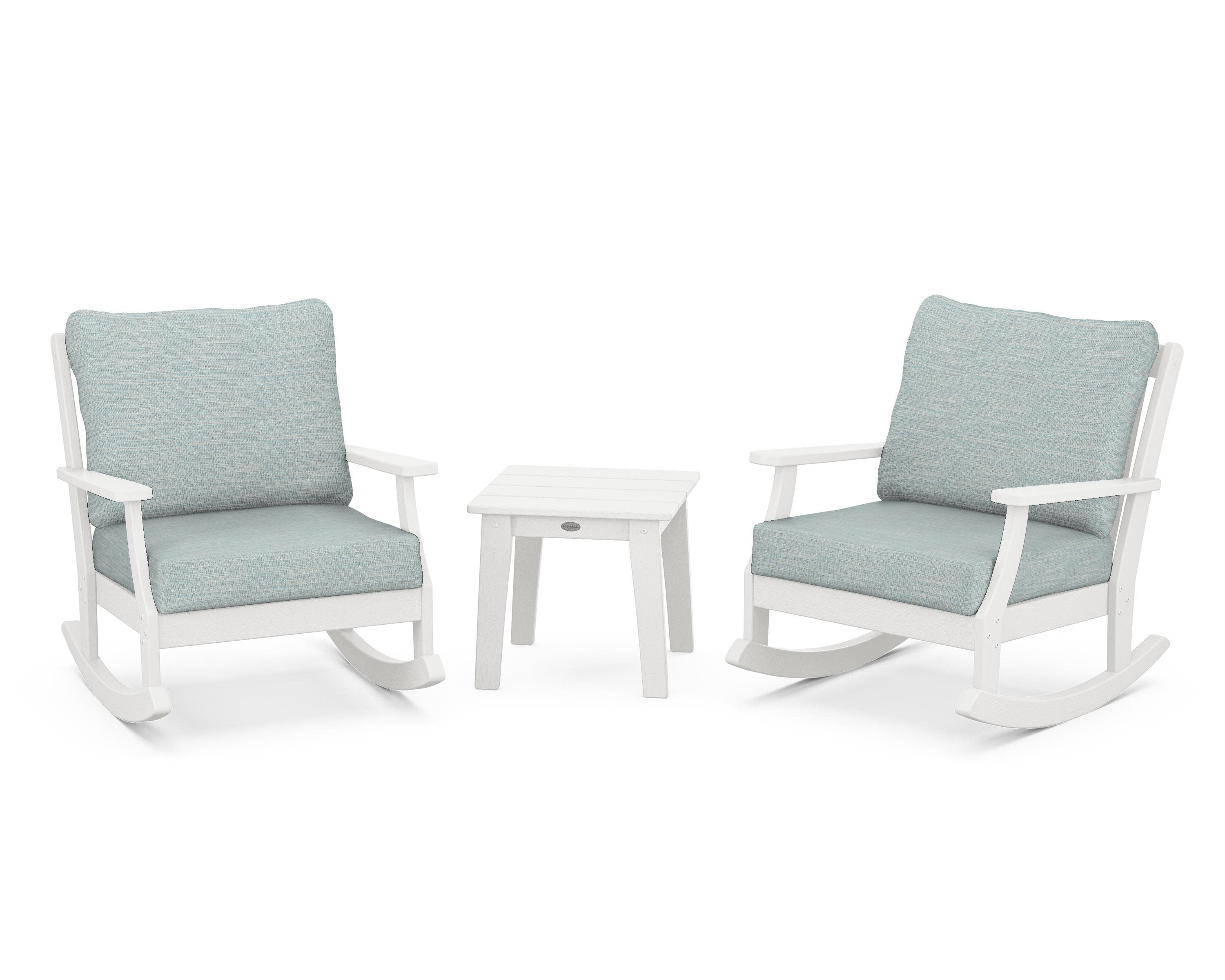 Braxton 3-Piece Deep Seating Rocker Set in Vintage White / Soothe Mist