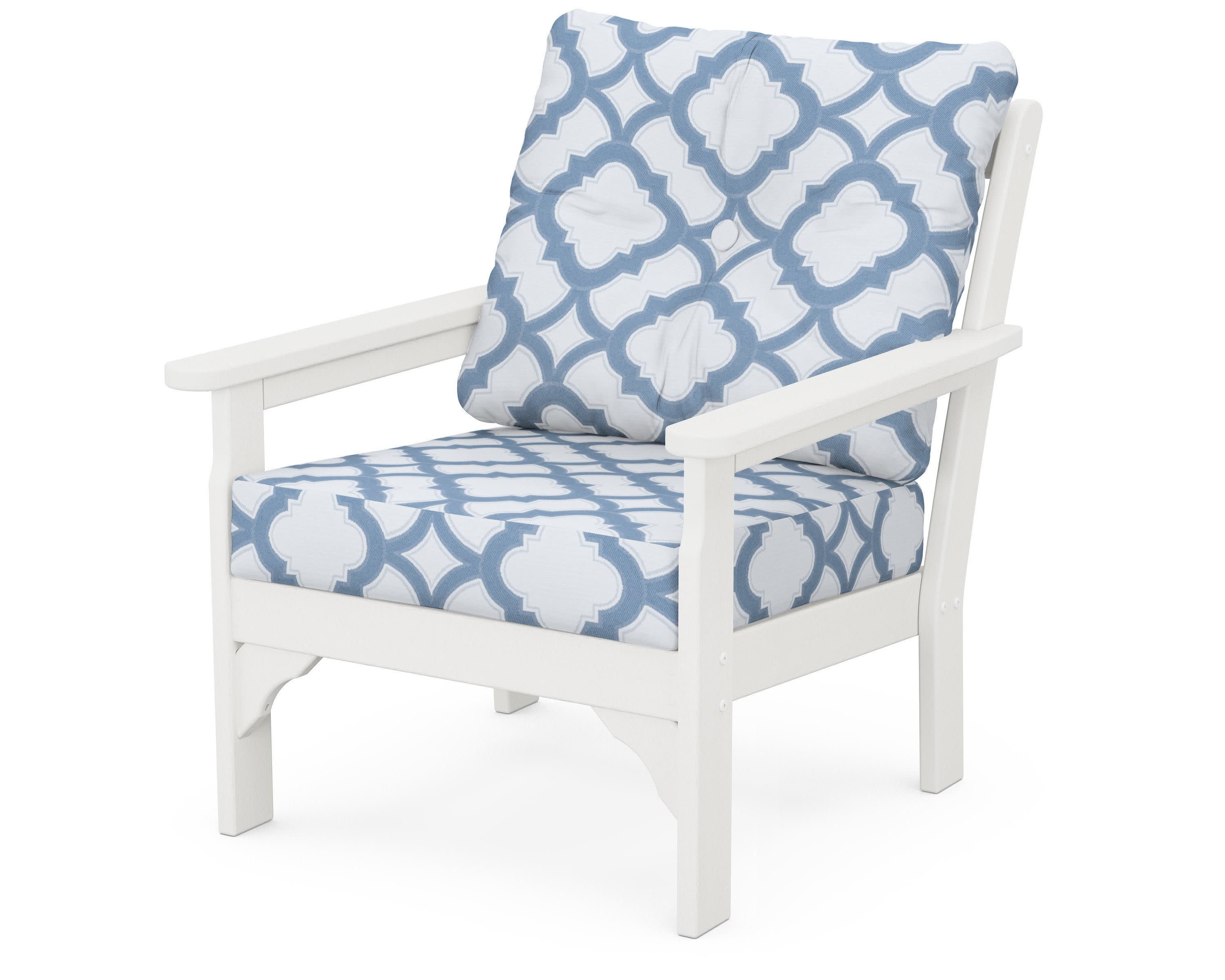Vineyard Deep Seating Chair in Vintage White / Trellis Sky Blue