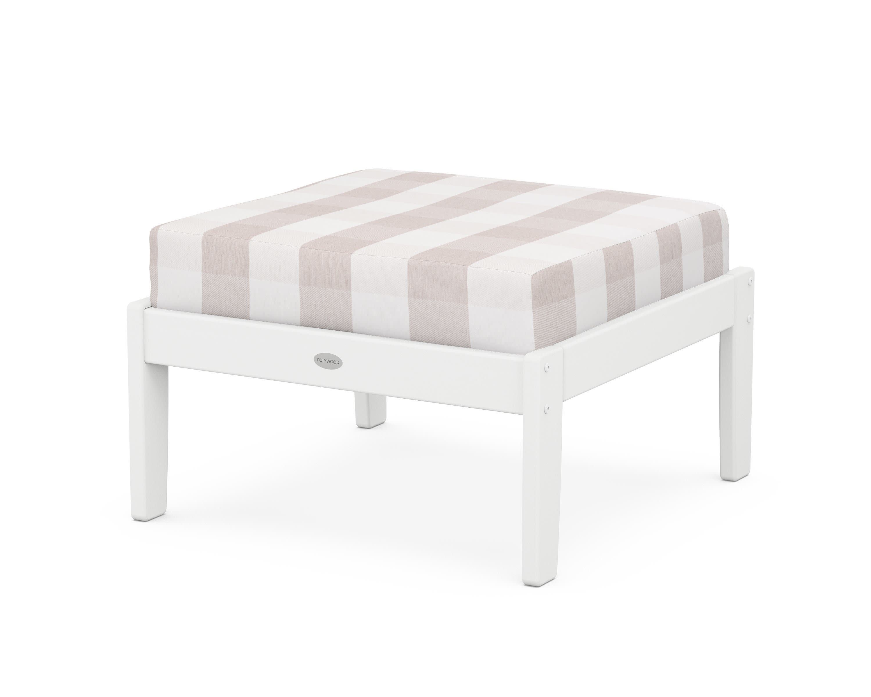 Braxton Deep Seating Ottoman in White / Buffalo Plaid Dune Burlap