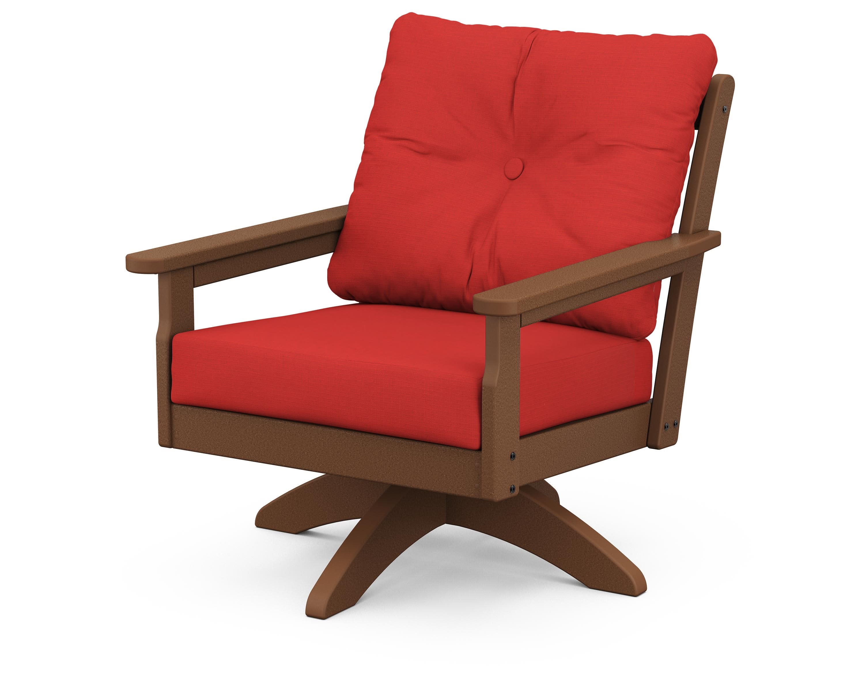 Vineyard Deep Seating Swivel Chair in Teak / Crimson Linen