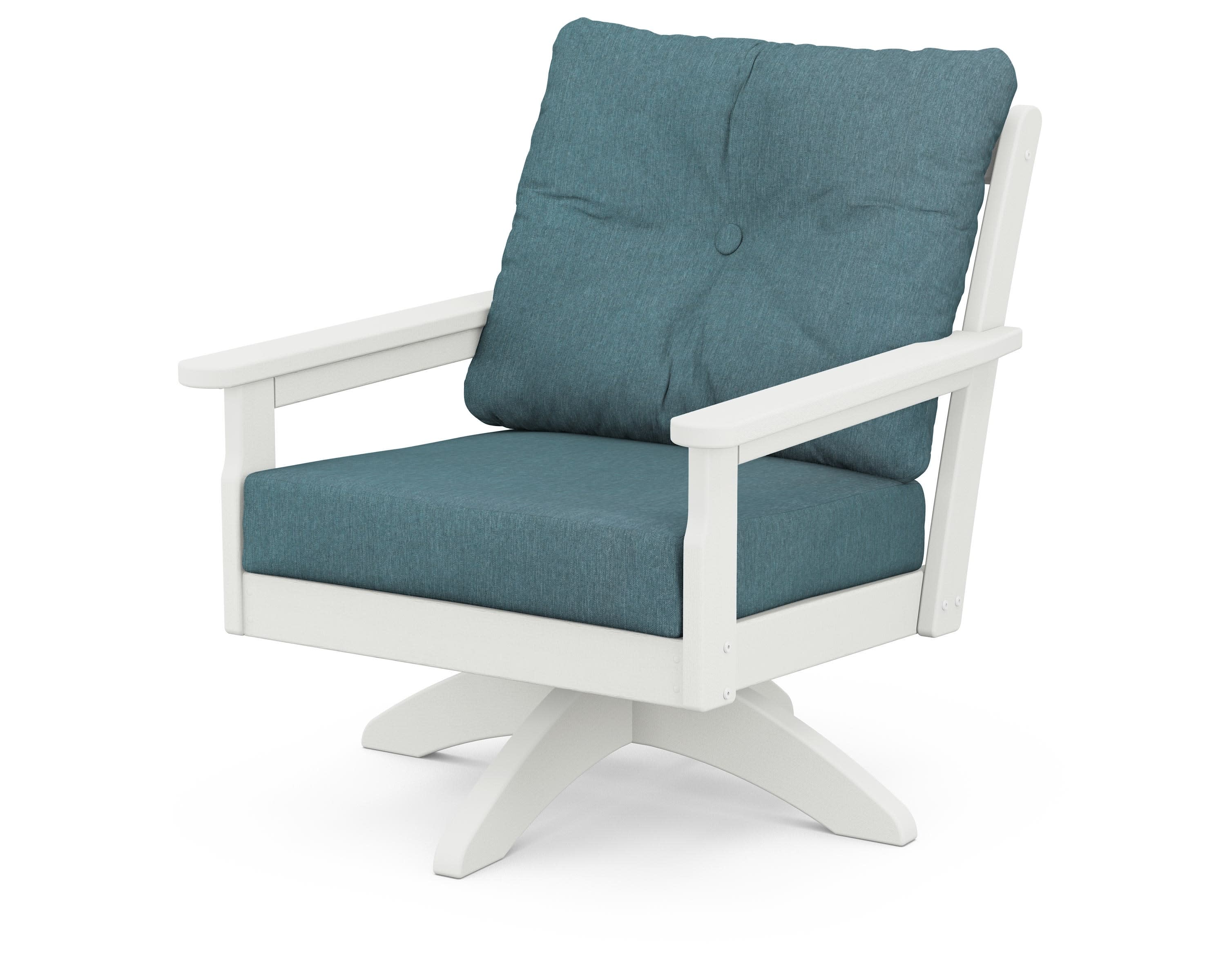 Vineyard Deep Seating Swivel Chair in Vintage White / Ocean Teal