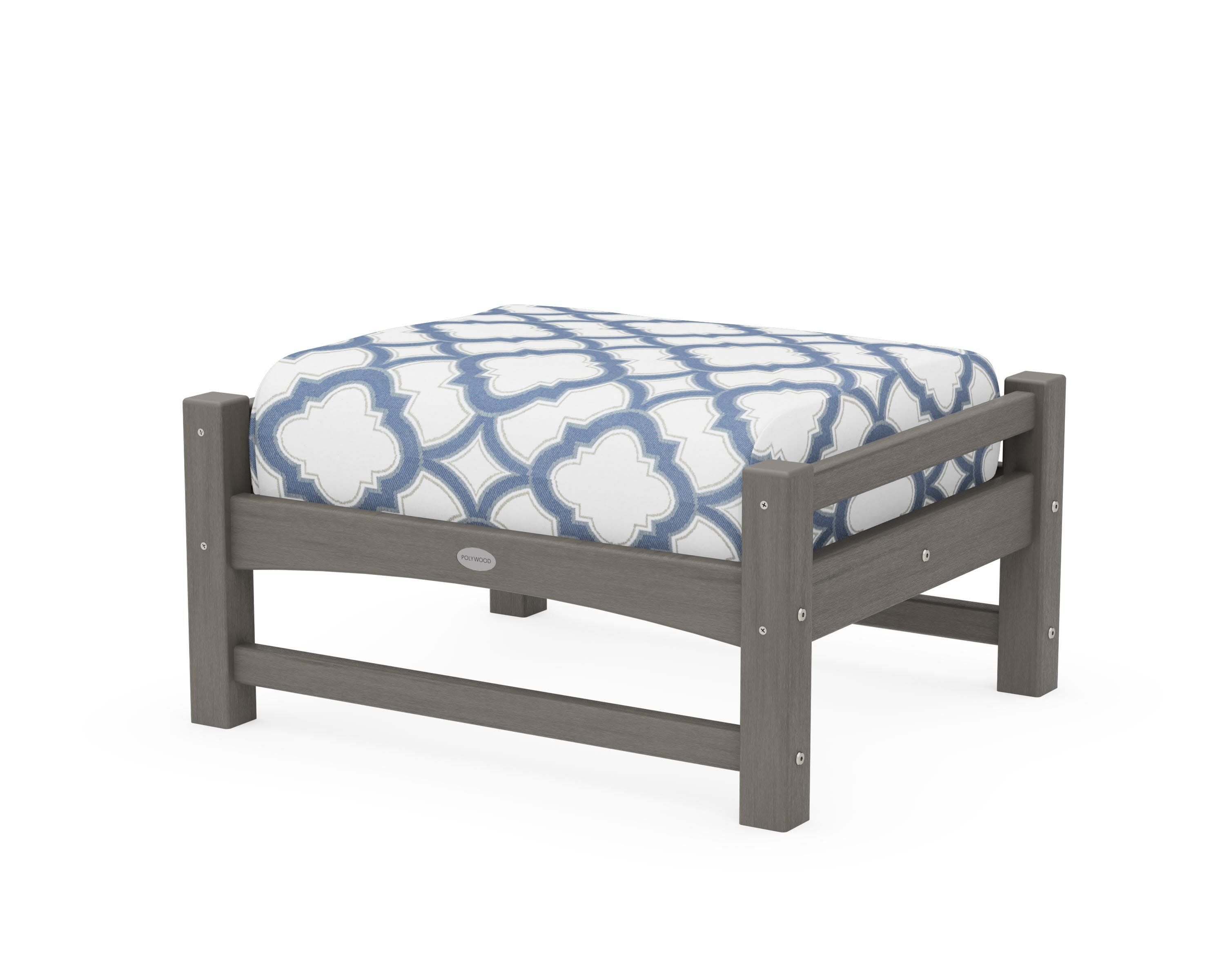 Club Ottoman in Driftwood / Trellis Sky Blue