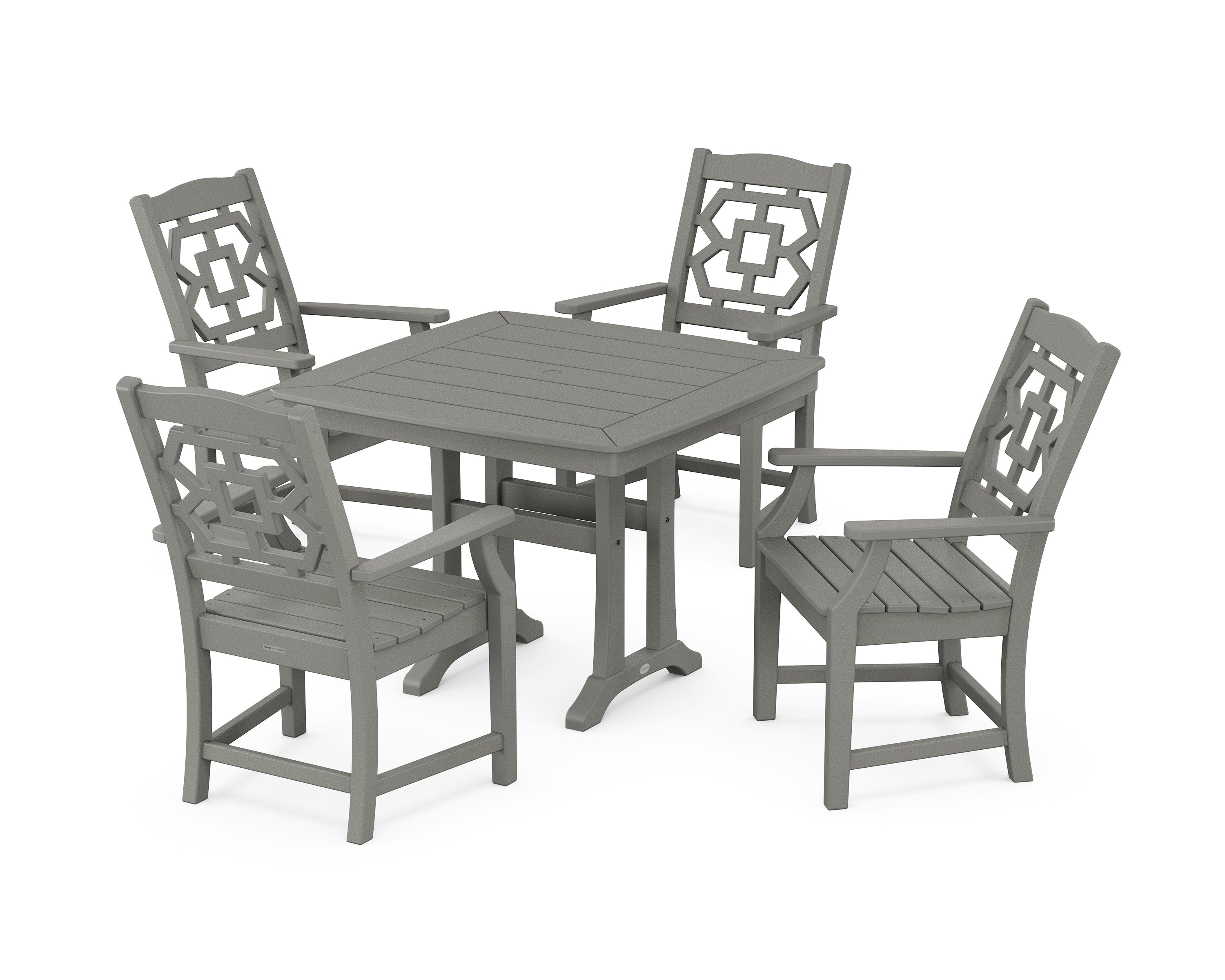 Chinoiserie 5-Piece Dining Set with Trestle Legs in Slate Grey