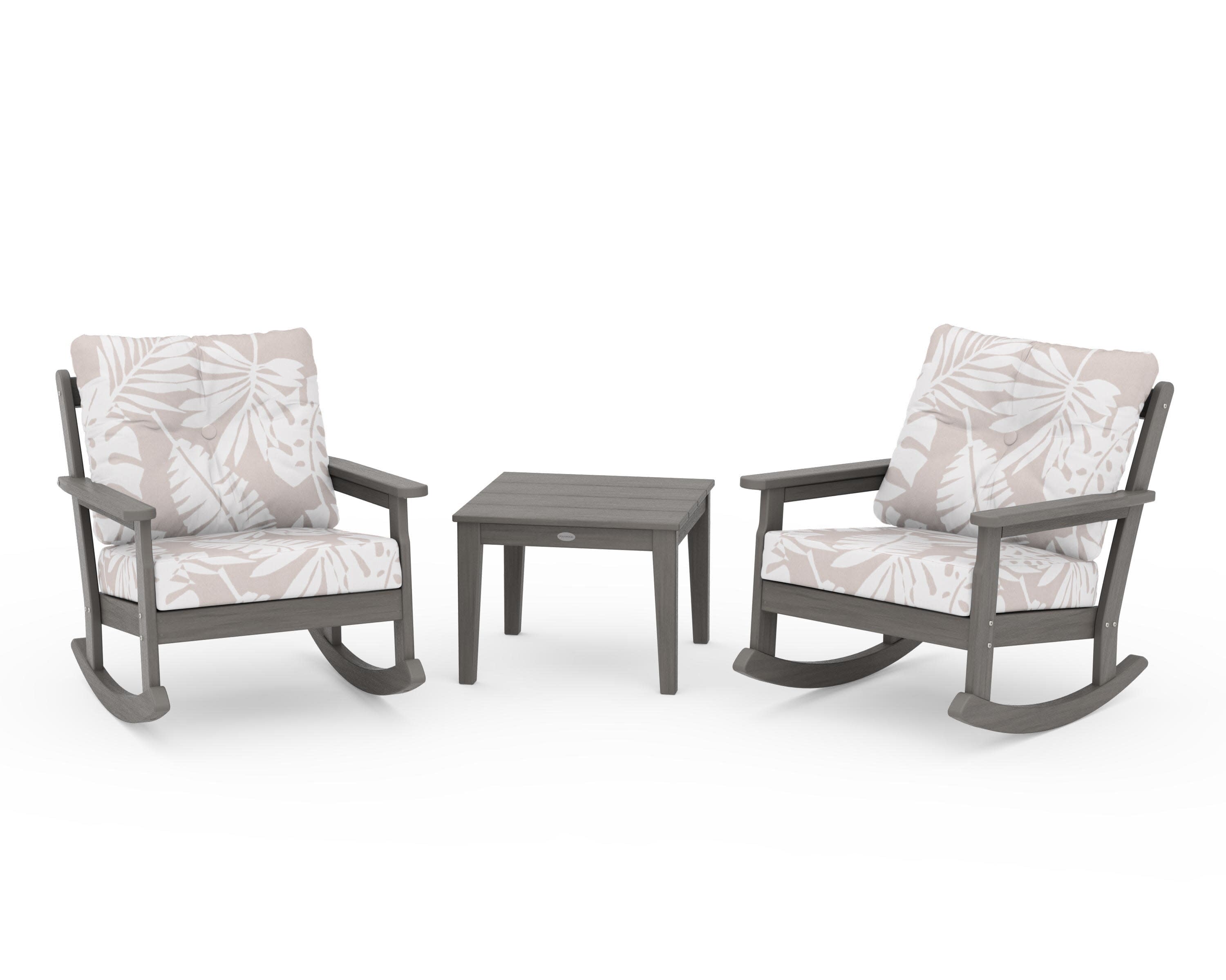 Vineyard 3-Piece Deep Seating Rocker Set in Driftwood / Leaf Dune Burlap