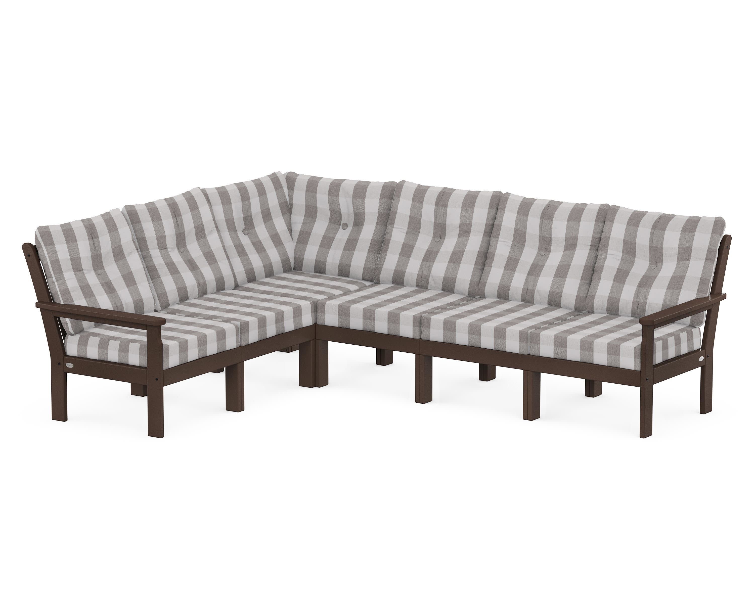 Vineyard 6-Piece Sectional in Mahogany / Buffalo Plaid Grey Mist
