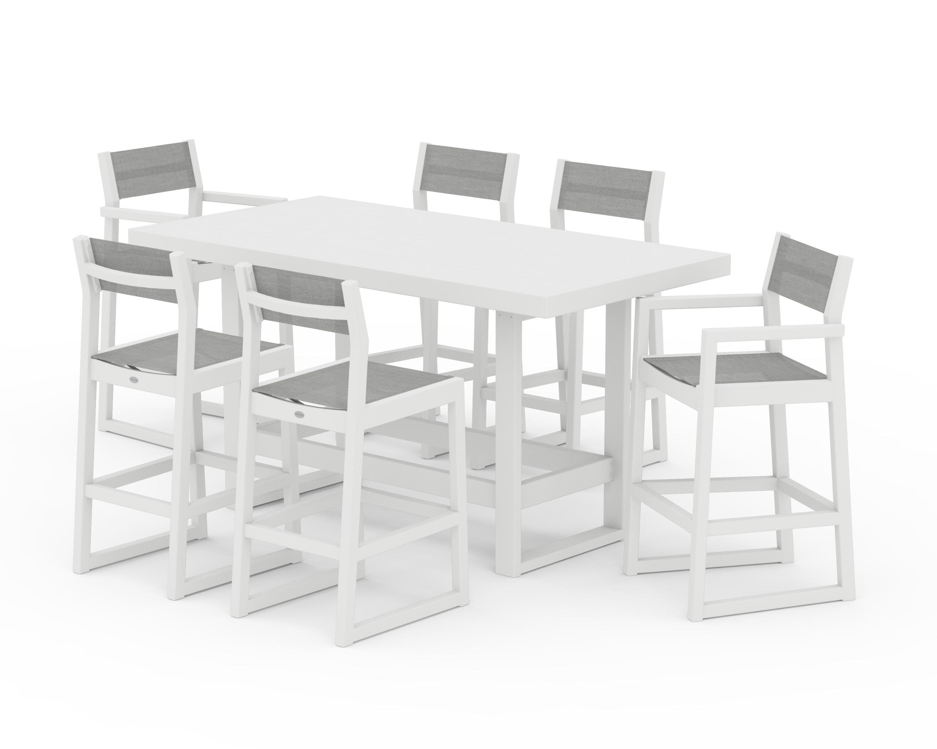EDGE Sling 7-Piece Bar Table Set in White / Metallic Sling