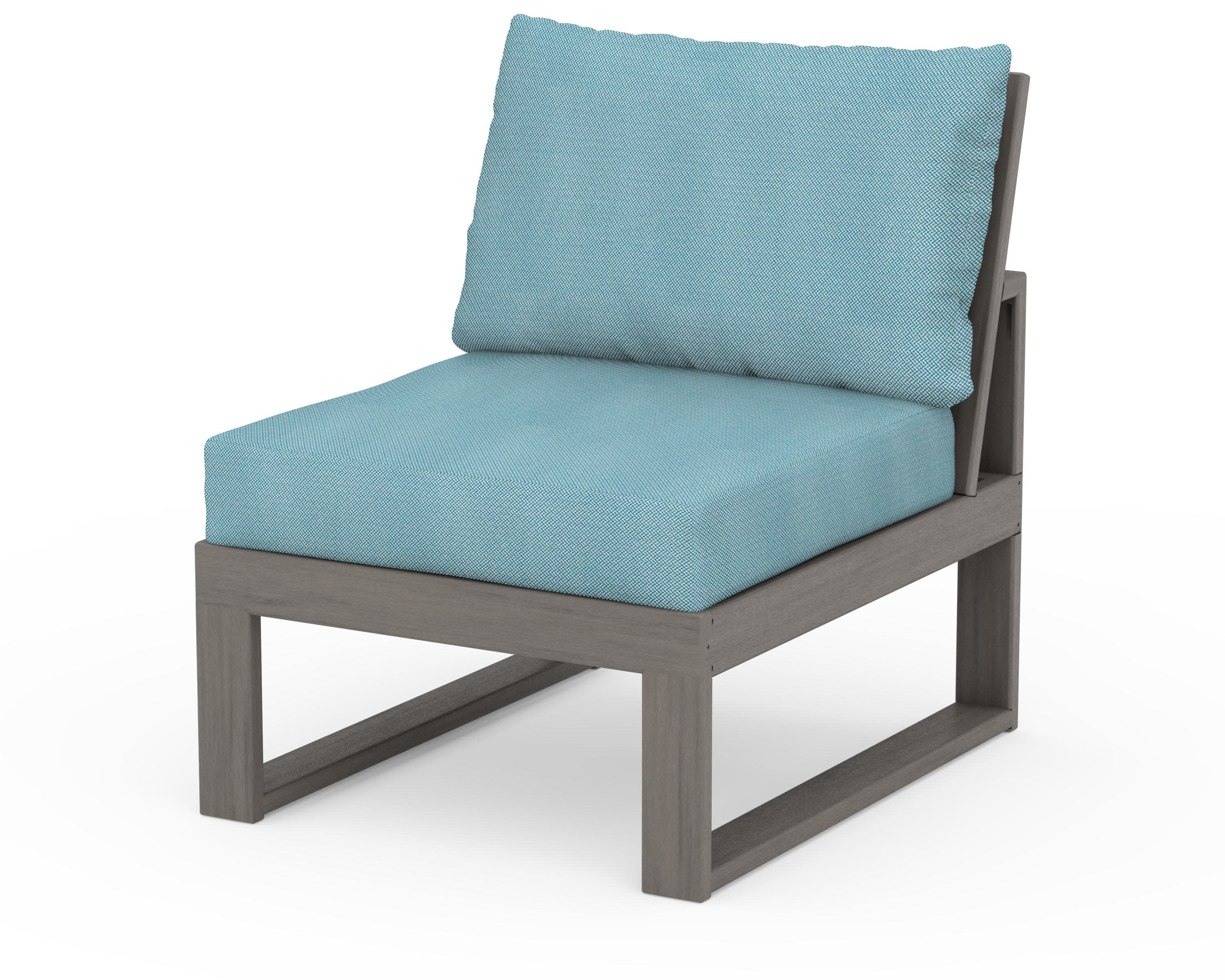 Modular Armless Chair in Driftwood / Lattice Sky Blue