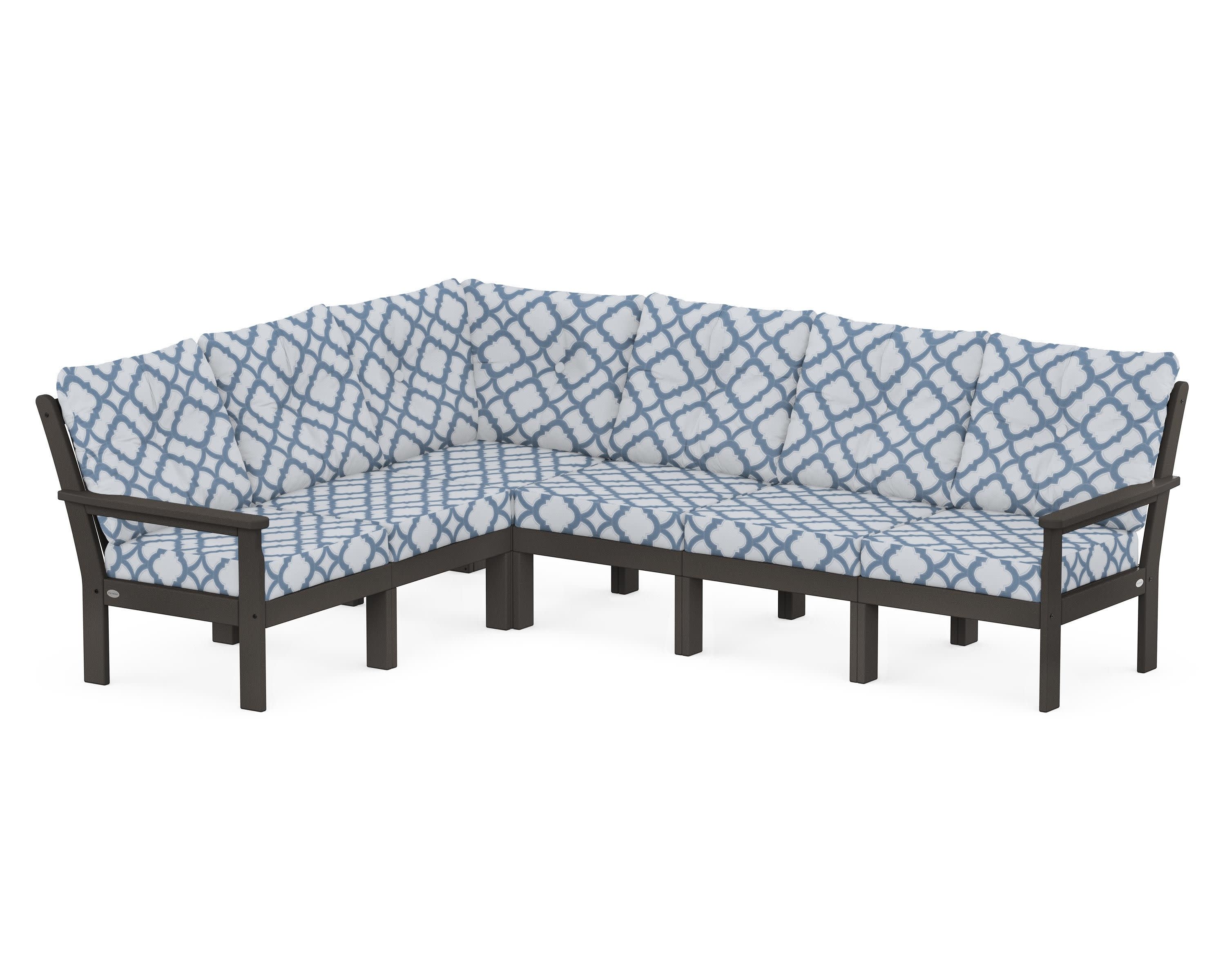 Vineyard 6-Piece Sectional in Vintage Coffee / Trellis Sky Blue