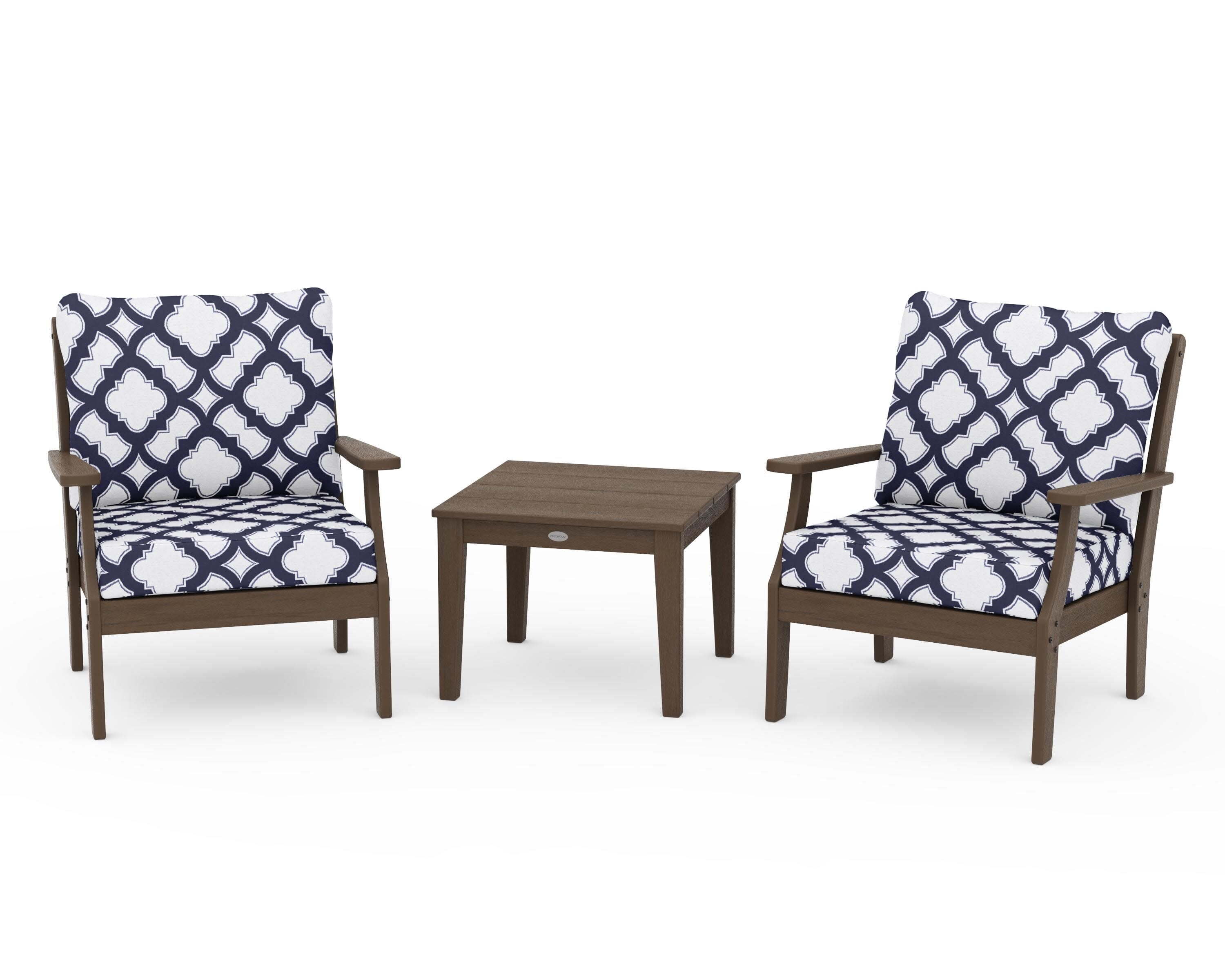 Braxton 3-Piece Deep Seating Set in Kona / Trellis Navy